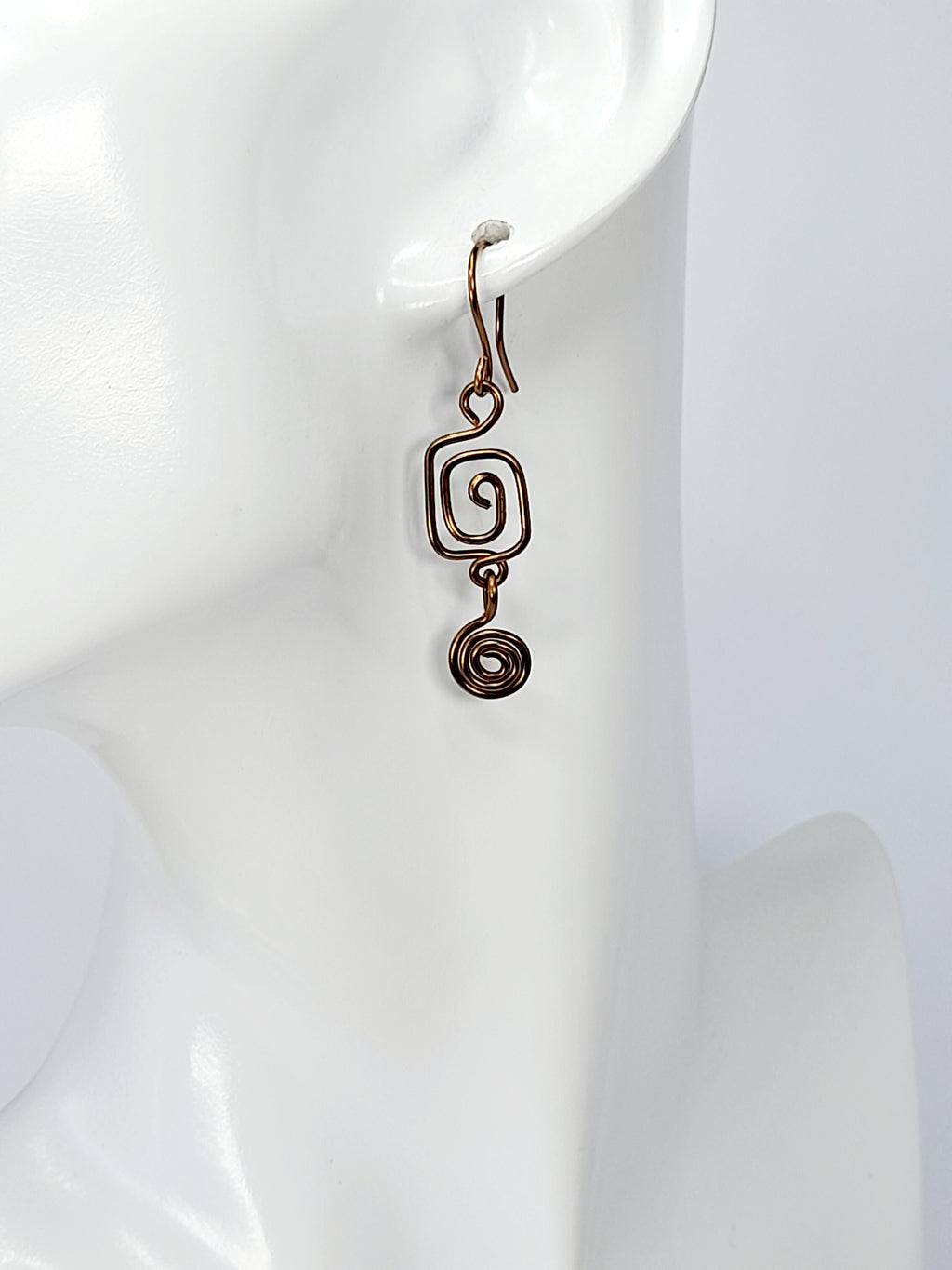Small Handmade Bronze Spiral Earrings, Dainty Round & Square Design