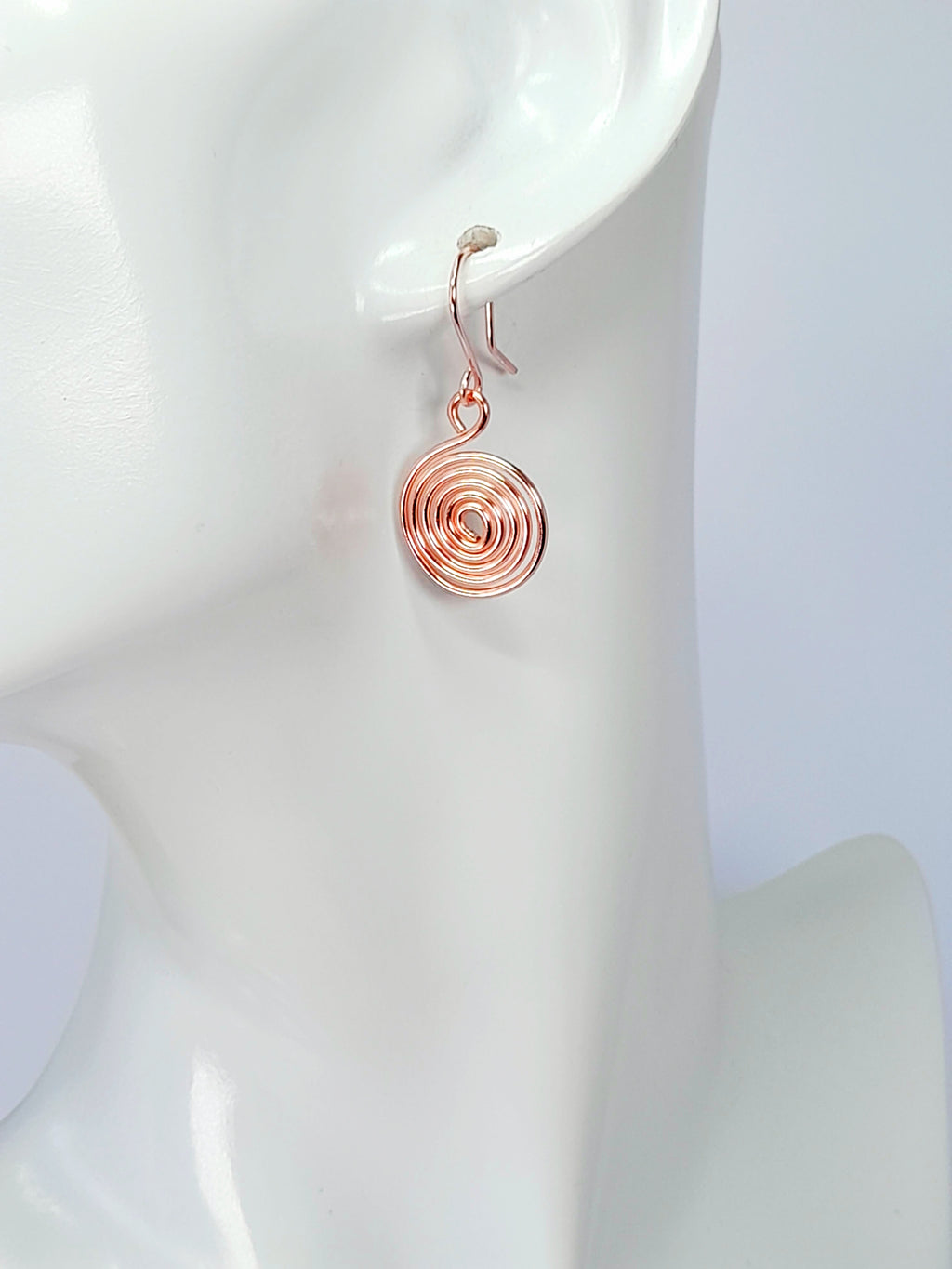 Handmade Rose Gold Spiral Earrings, Dainty Lightweight Non‑Tarnish Swirl Design