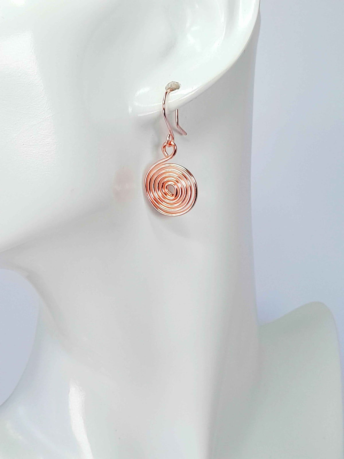 Handmade Rose Gold Spiral Earrings, Dainty Lightweight Non‑Tarnish Swirl Design