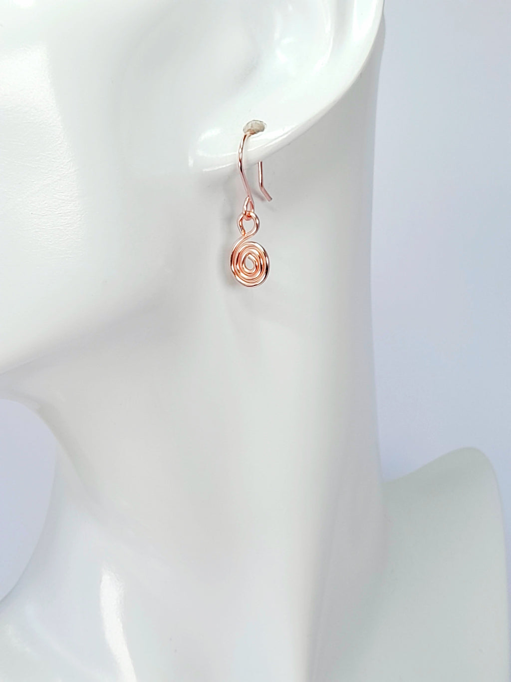 Tiny Rose Gold Spiral Earrings, Handmade Dainty Lightweight Swirl Drops