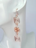 Long Geometric Spiral Rose Gold Drop Earrings, Handmade Gold‑Plated Statement Jewellery
