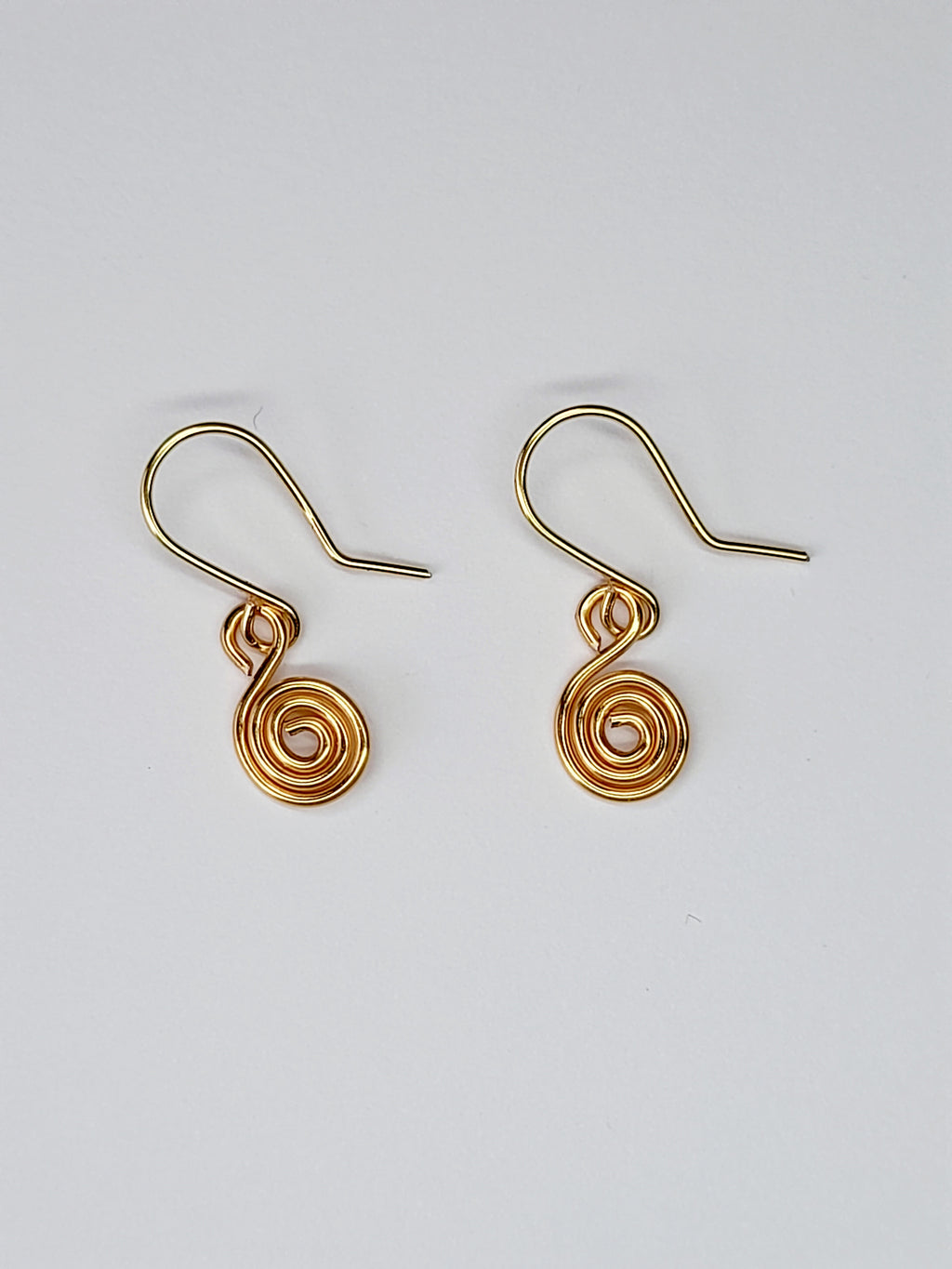 Tiny Gold Spiral Earrings, Handmade Dainty Lightweight Swirl Drops