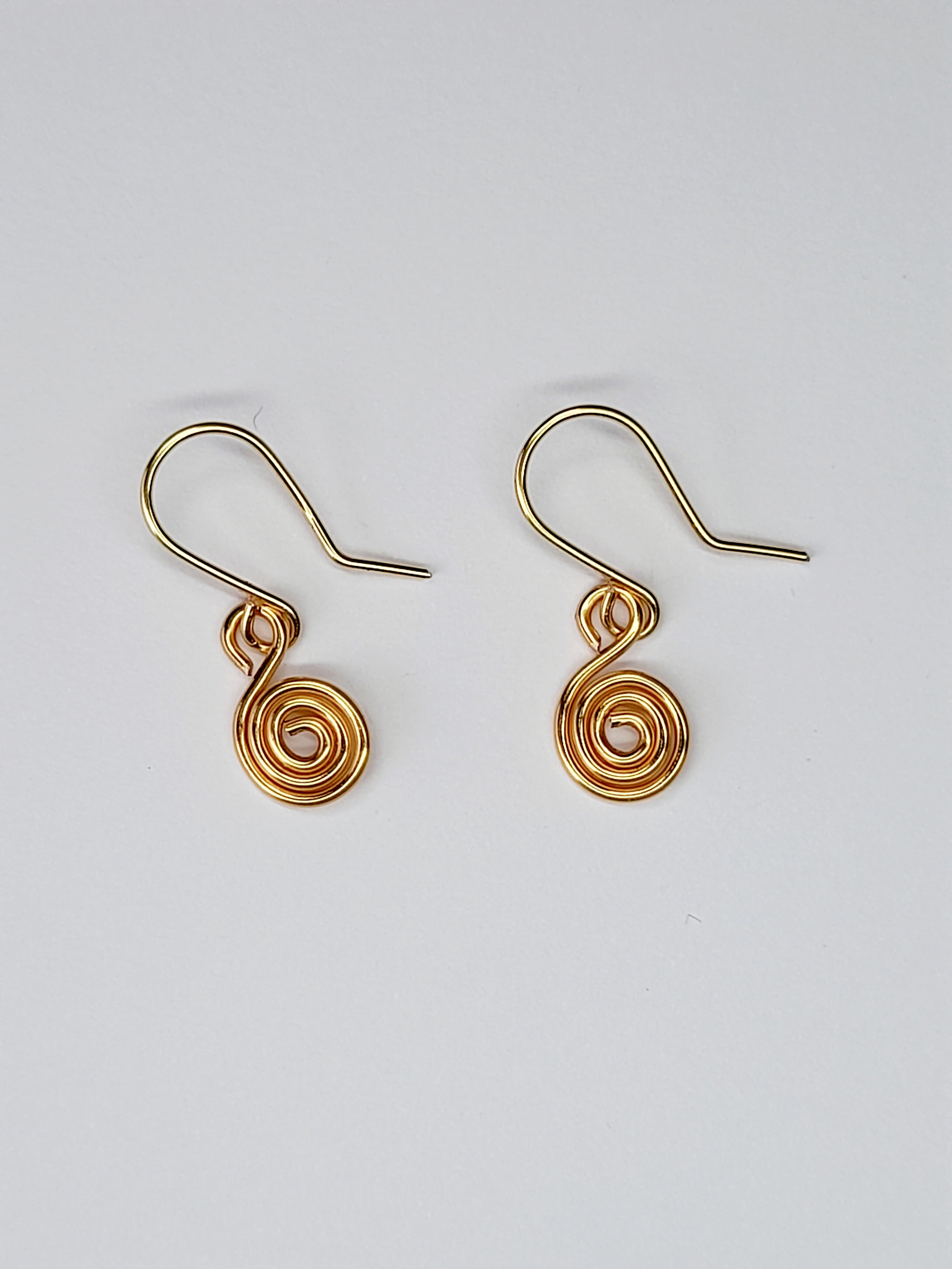 Tiny Gold Spiral Earrings, Handmade Dainty Lightweight Swirl Drops