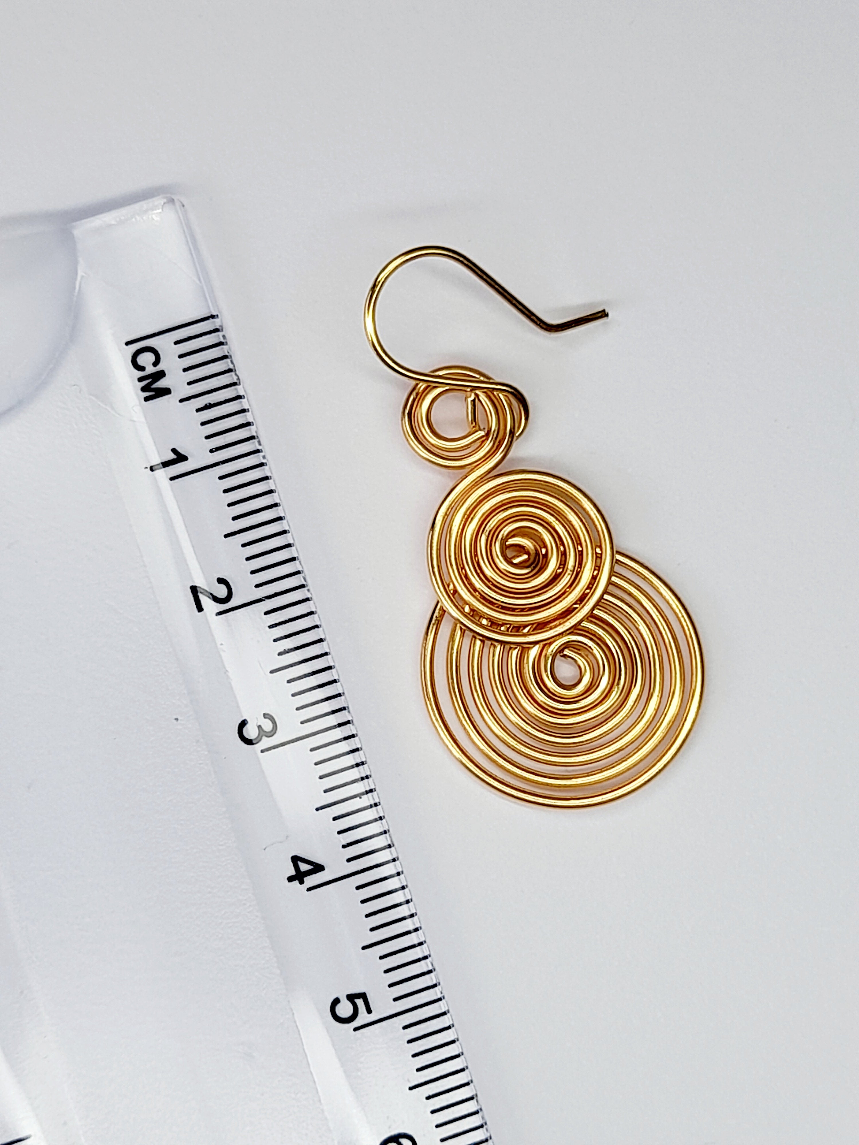 Handmade Gold Triple‑Spiral Earrings, Lightweight Non‑Tarnish Swirl Drops