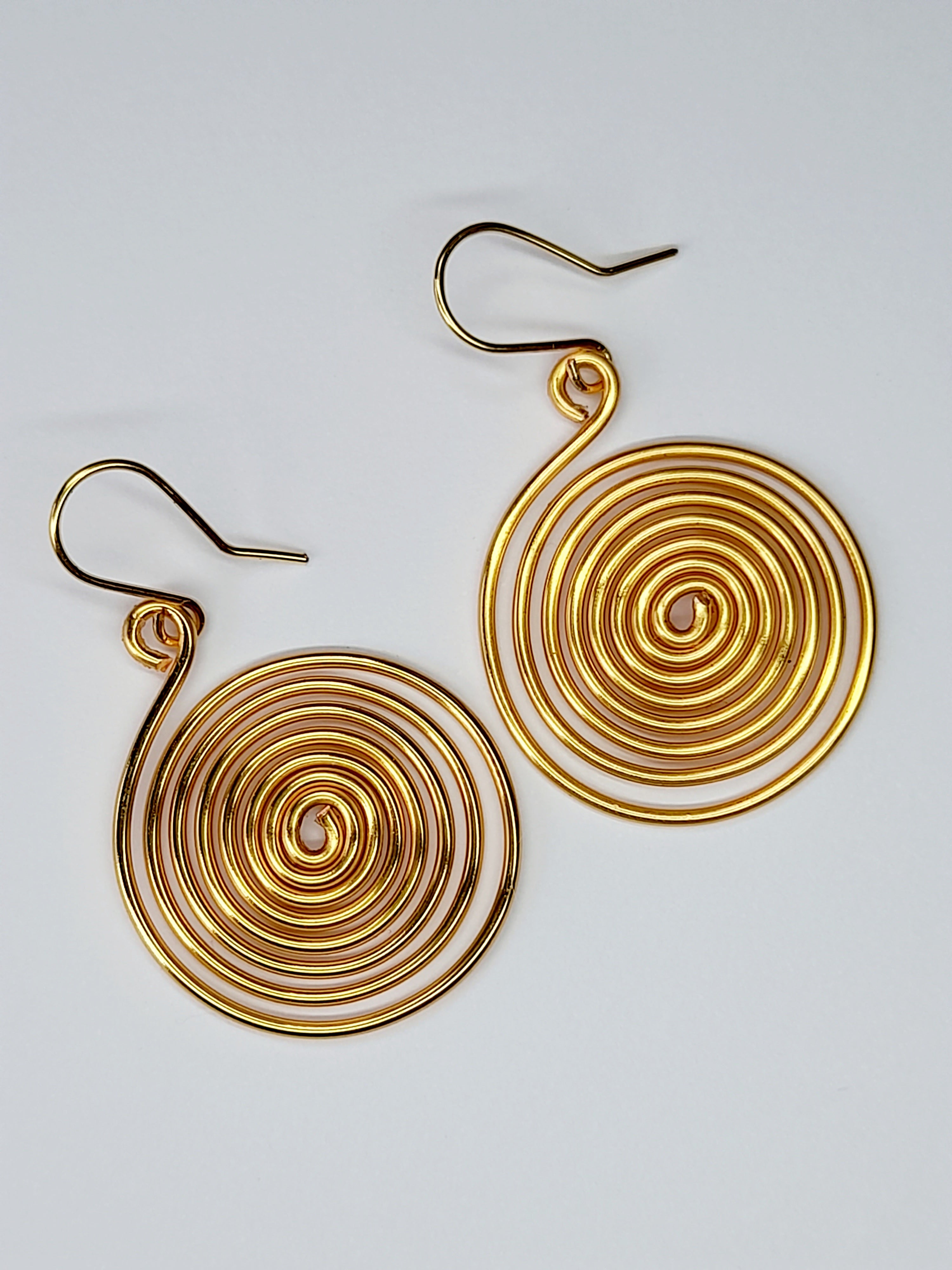Handmade Large Gold Spiral Earrings, Lightweight, Statement & Non‑Tarnish