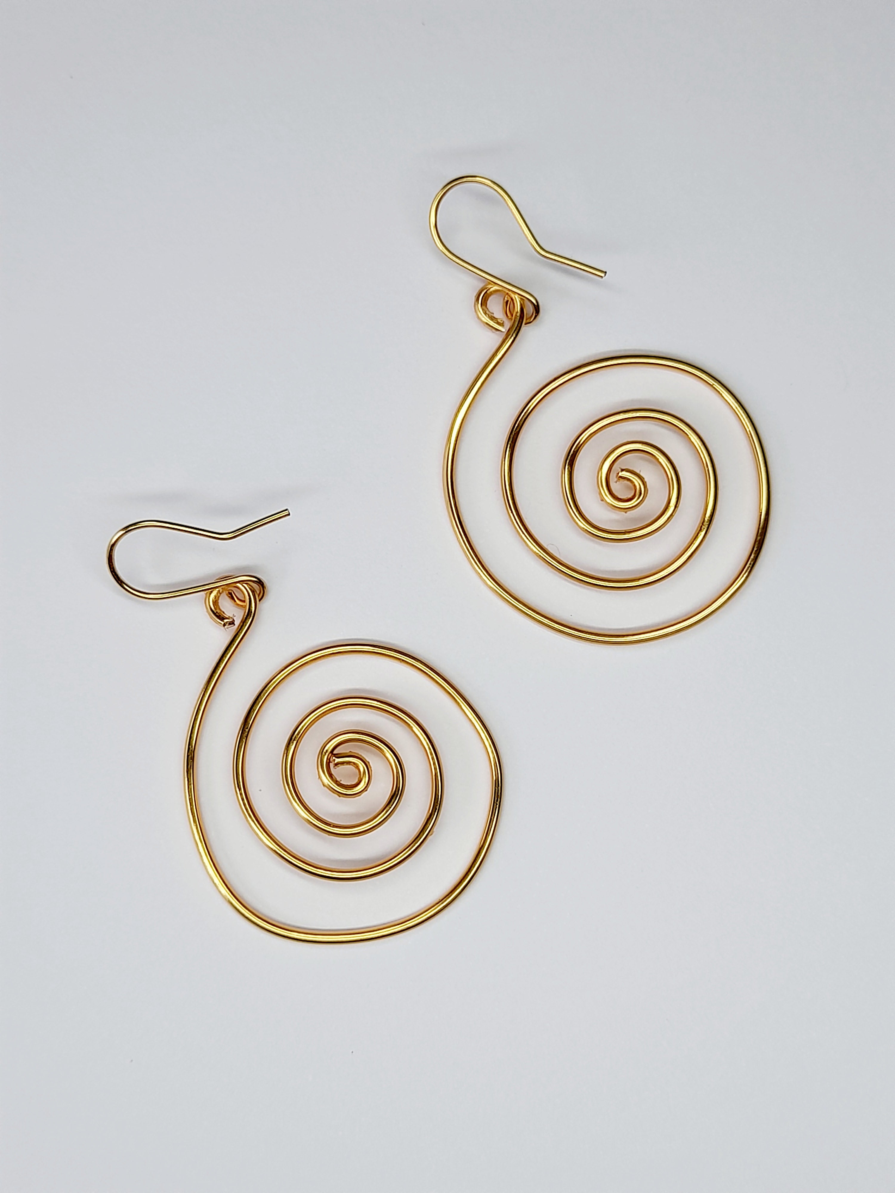 Handmade Large Gold Spiral Earrings, Lightweight, Statement & Non‑Tarnish