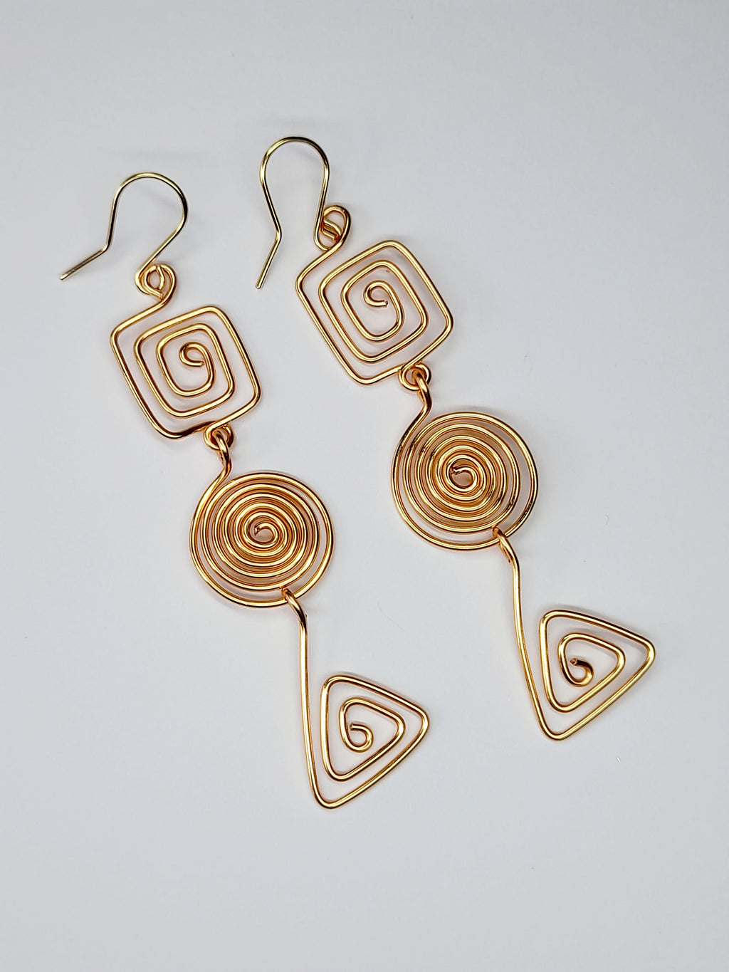 Geometric Gold Spiral Earrings, Handmade Lightweight Statement Dangles