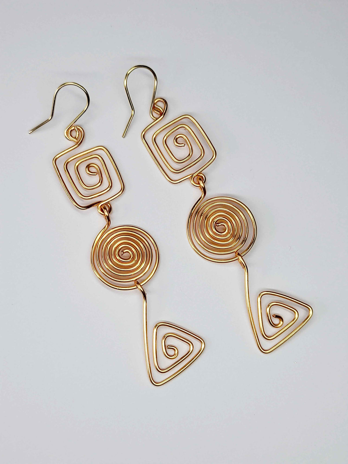 Geometric Gold Spiral Earrings, Handmade Lightweight Statement Dangles