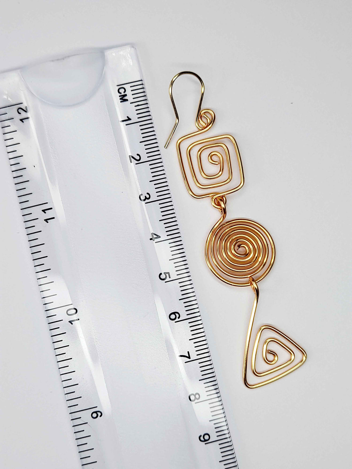 Geometric Gold Spiral Earrings, Handmade Lightweight Statement Dangles