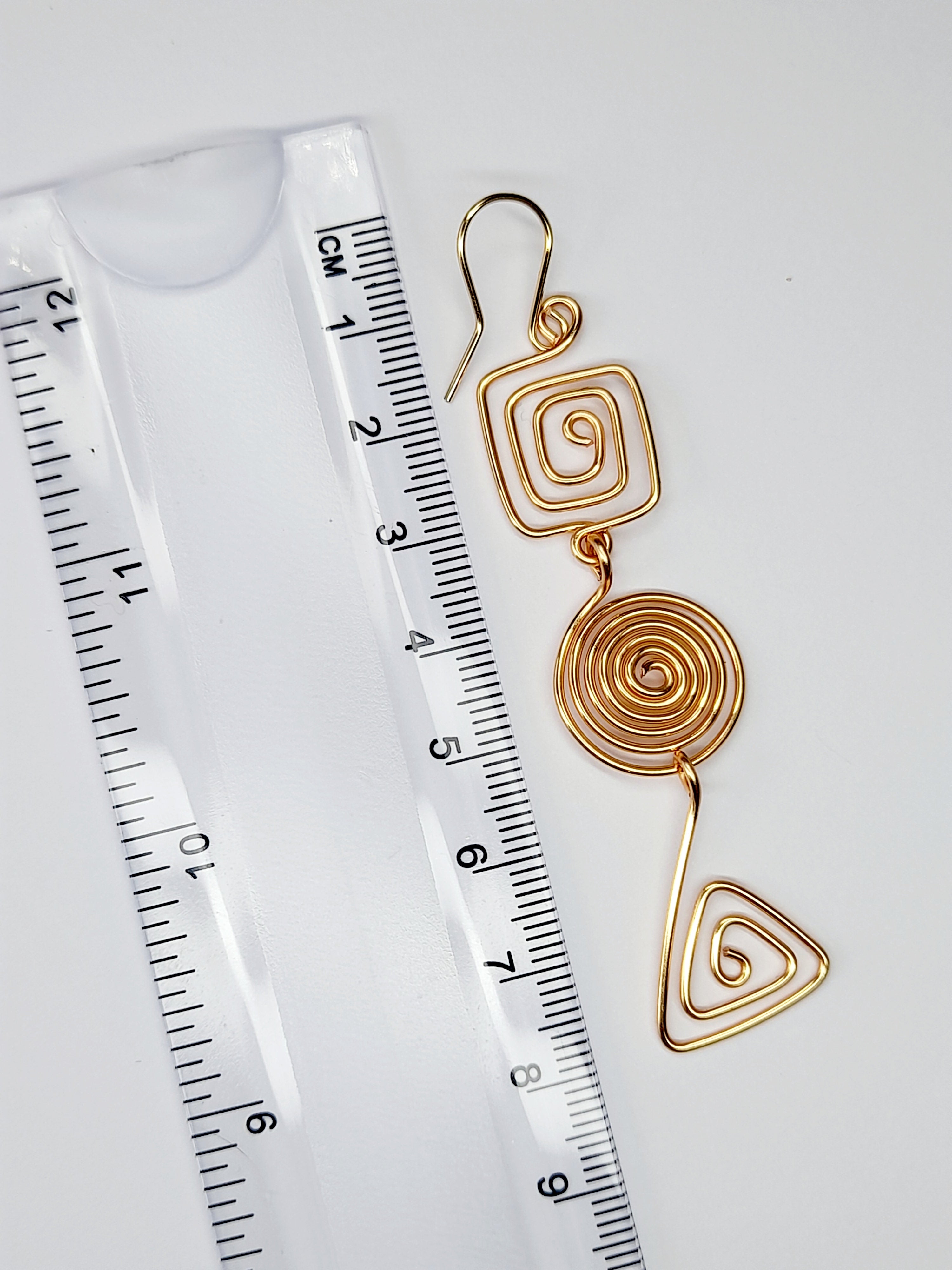 Geometric Gold Spiral Earrings, Handmade Lightweight Statement Dangles