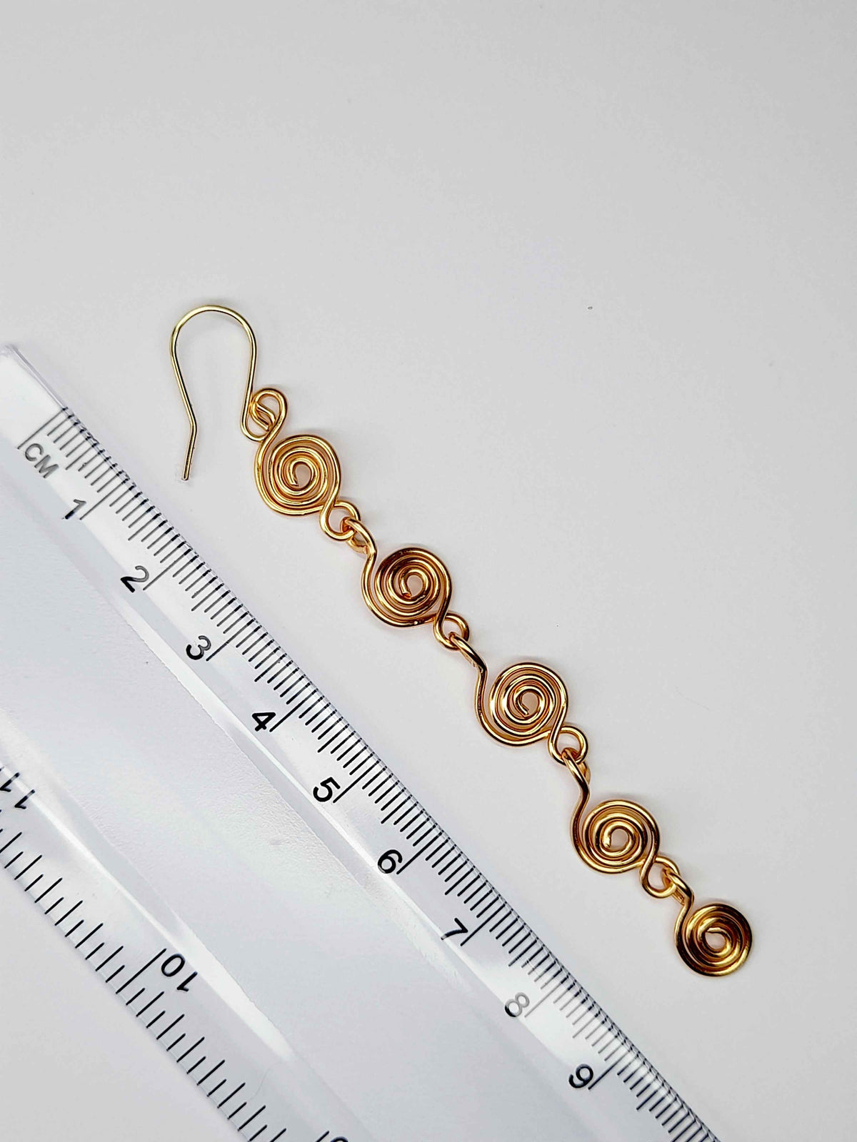 Handmade Gold‑Plated Long Spiral Earrings, Lightweight Five‑Spiral Geometric Dangle Jewellery