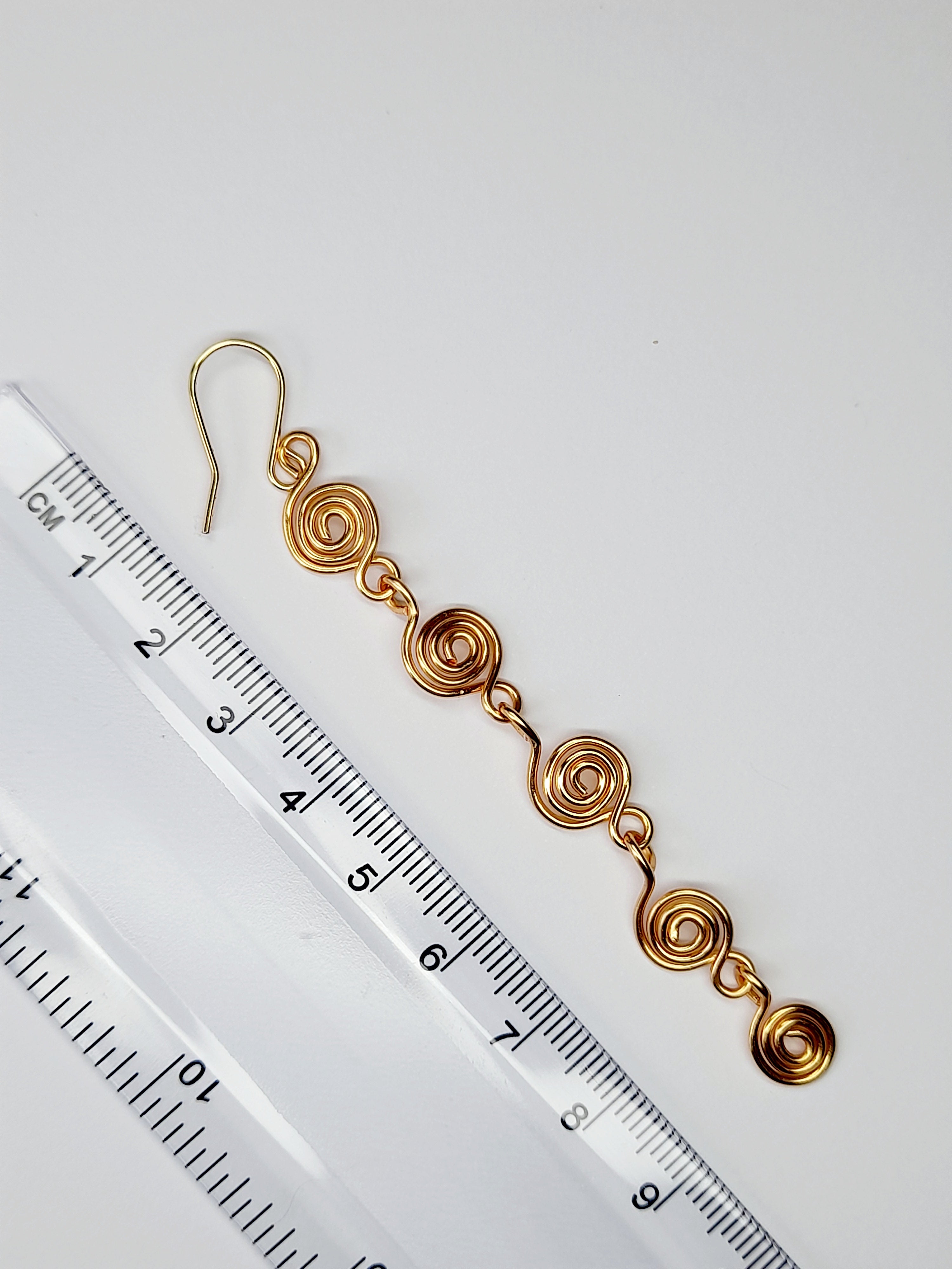 Handmade Gold‑Plated Long Spiral Earrings, Lightweight Five‑Spiral Geometric Dangle Jewellery