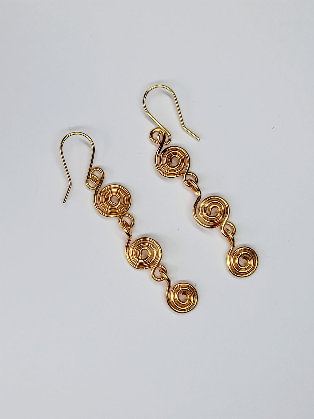 Handmade Gold‑Plated Spiral Drop Earrings, Lightweight Statement Dangle Jewellery
