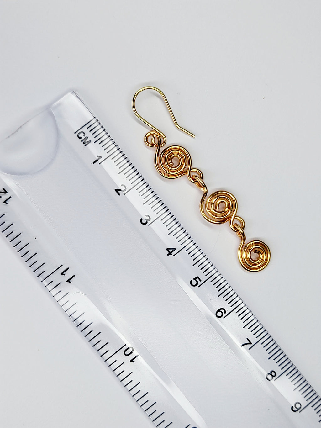 Handmade Gold‑Plated Spiral Drop Earrings, Lightweight Statement Dangle Jewellery