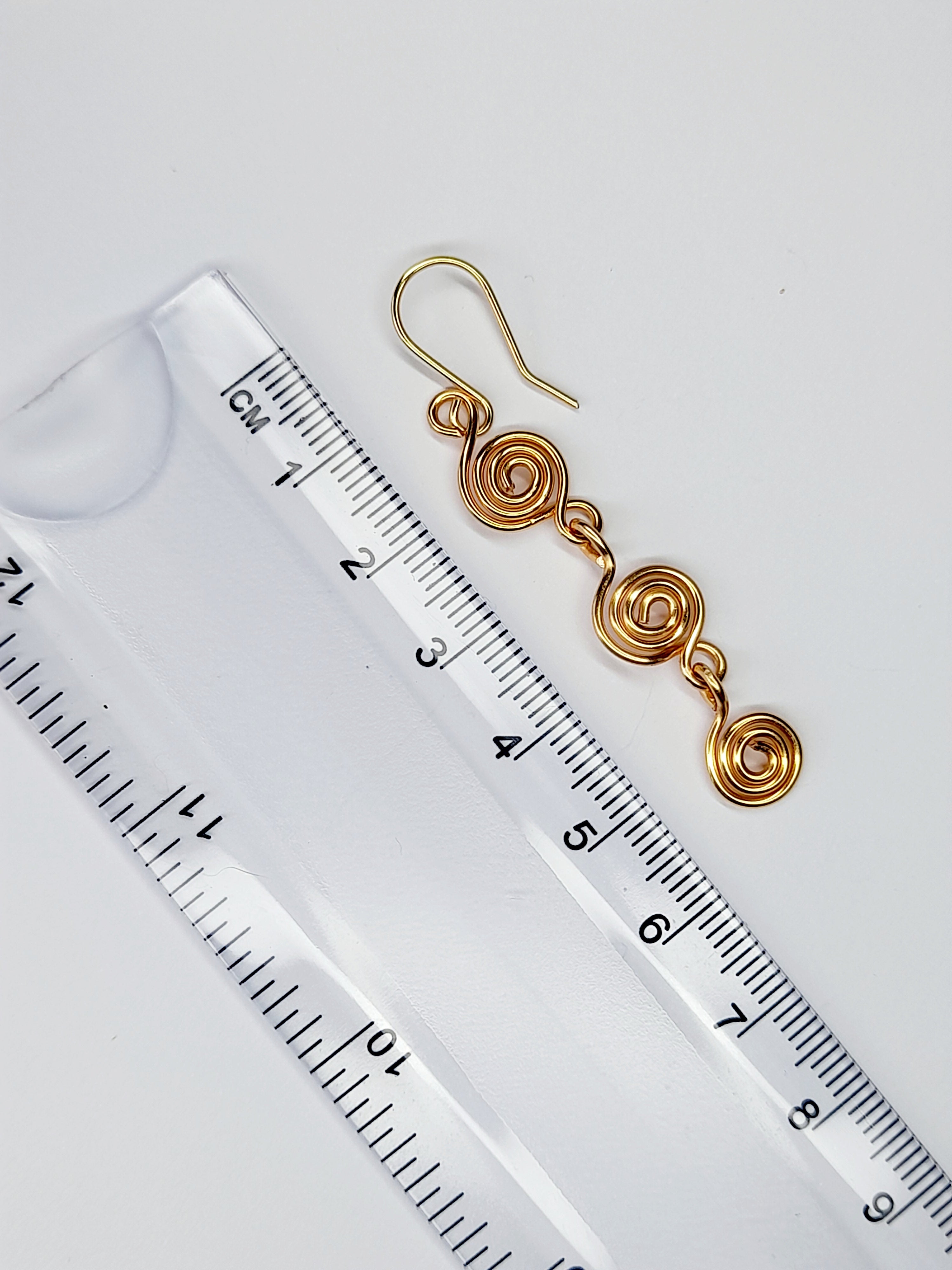 Handmade Gold‑Plated Spiral Drop Earrings, Lightweight Statement Dangle Jewellery