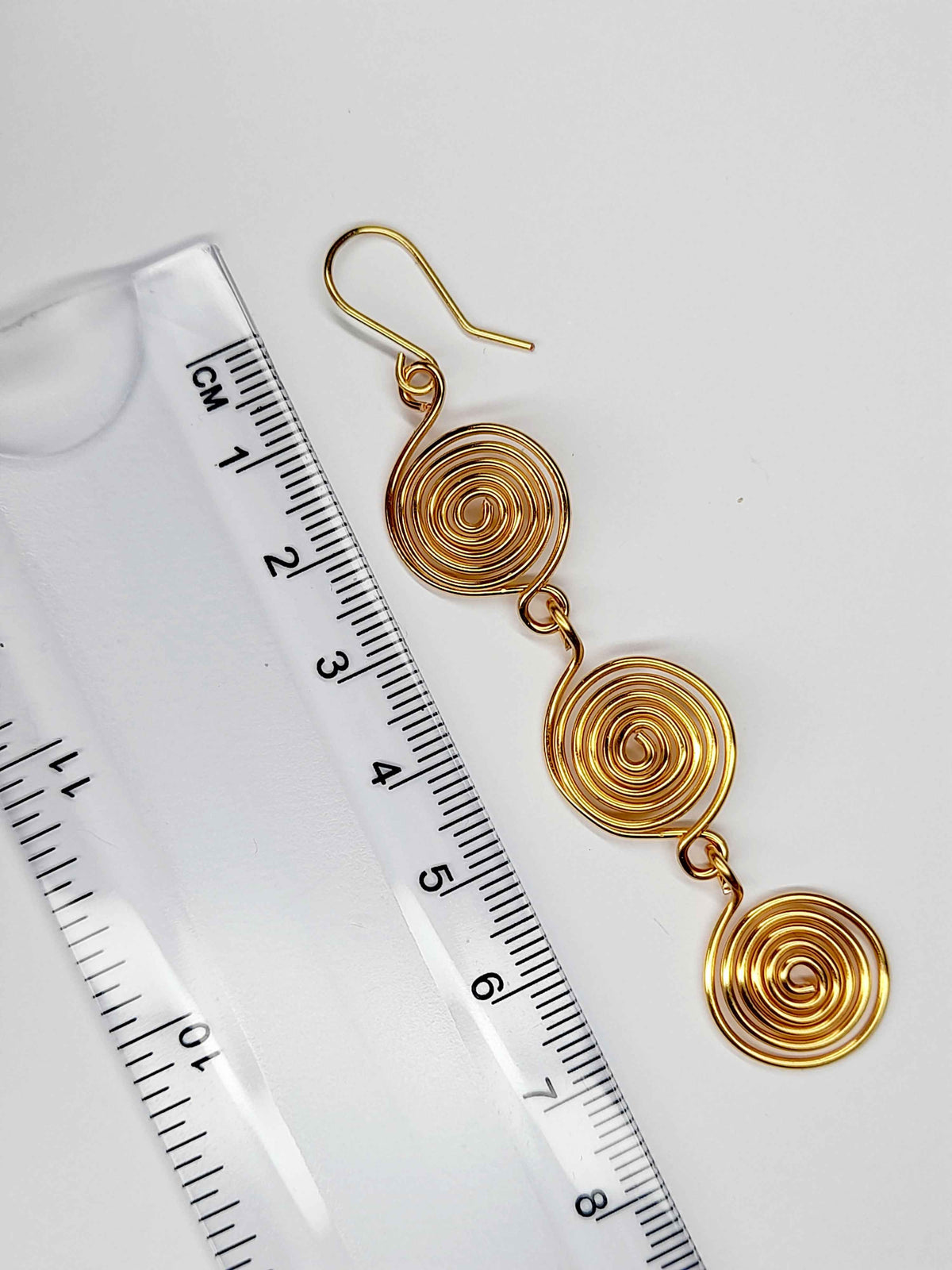 Handmade Gold‑Plated Spiral  Earrings, Lightweight Statement Dangle Jewellery