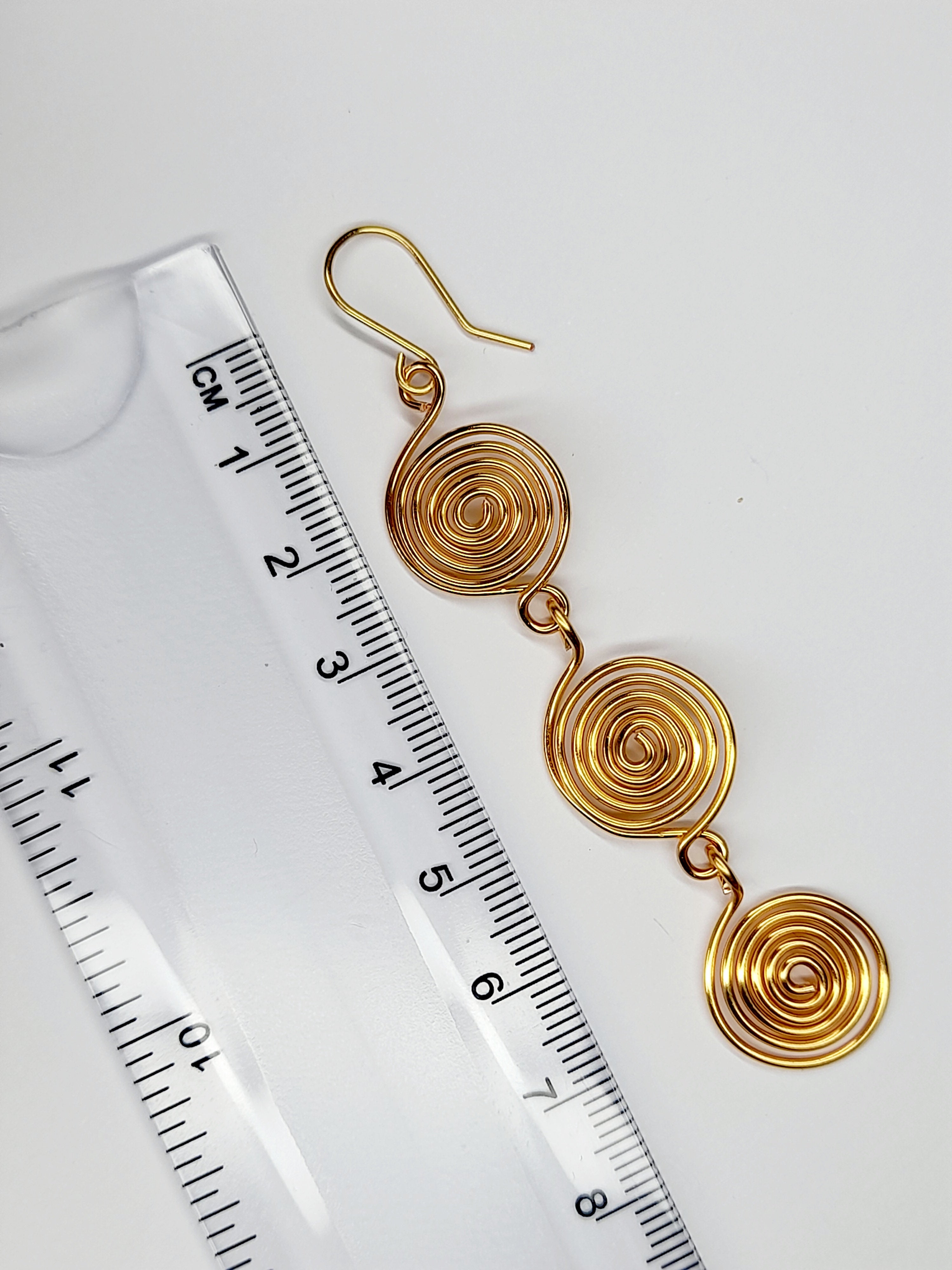 Handmade Gold‑Plated Spiral  Earrings, Lightweight Statement Dangle Jewellery