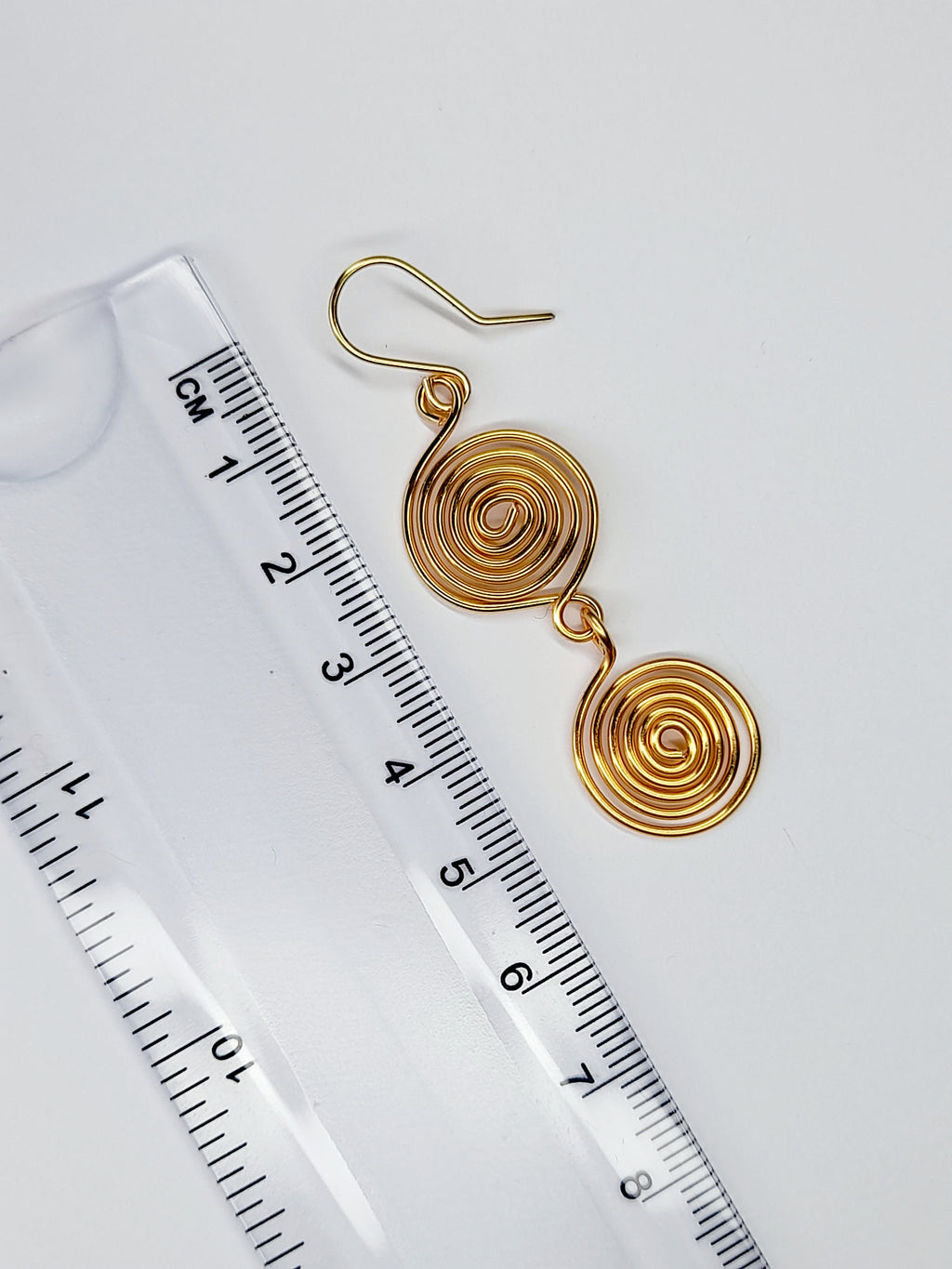 Handmade Gold‑Plated Spiral Earrings, Lightweight Geometric Two‑Spiral Dangle Jewellery
