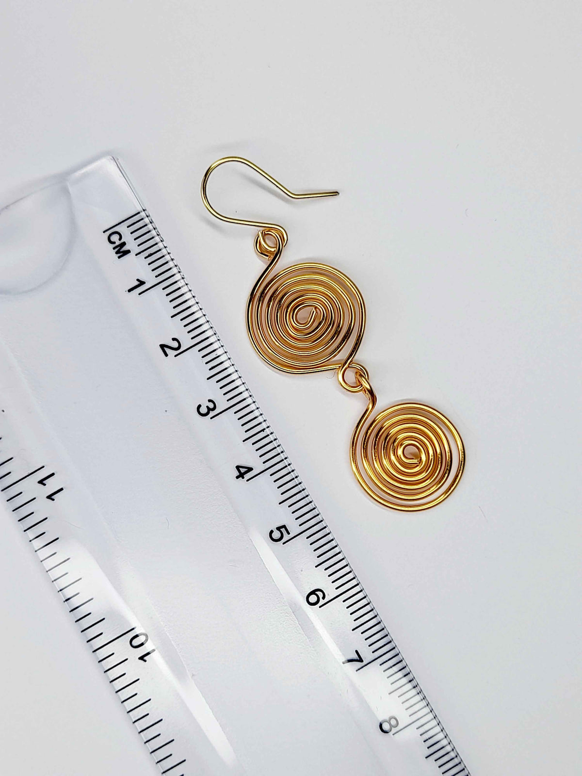 Handmade Gold‑Plated Spiral Earrings, Lightweight Geometric Two‑Spiral Dangle Jewellery