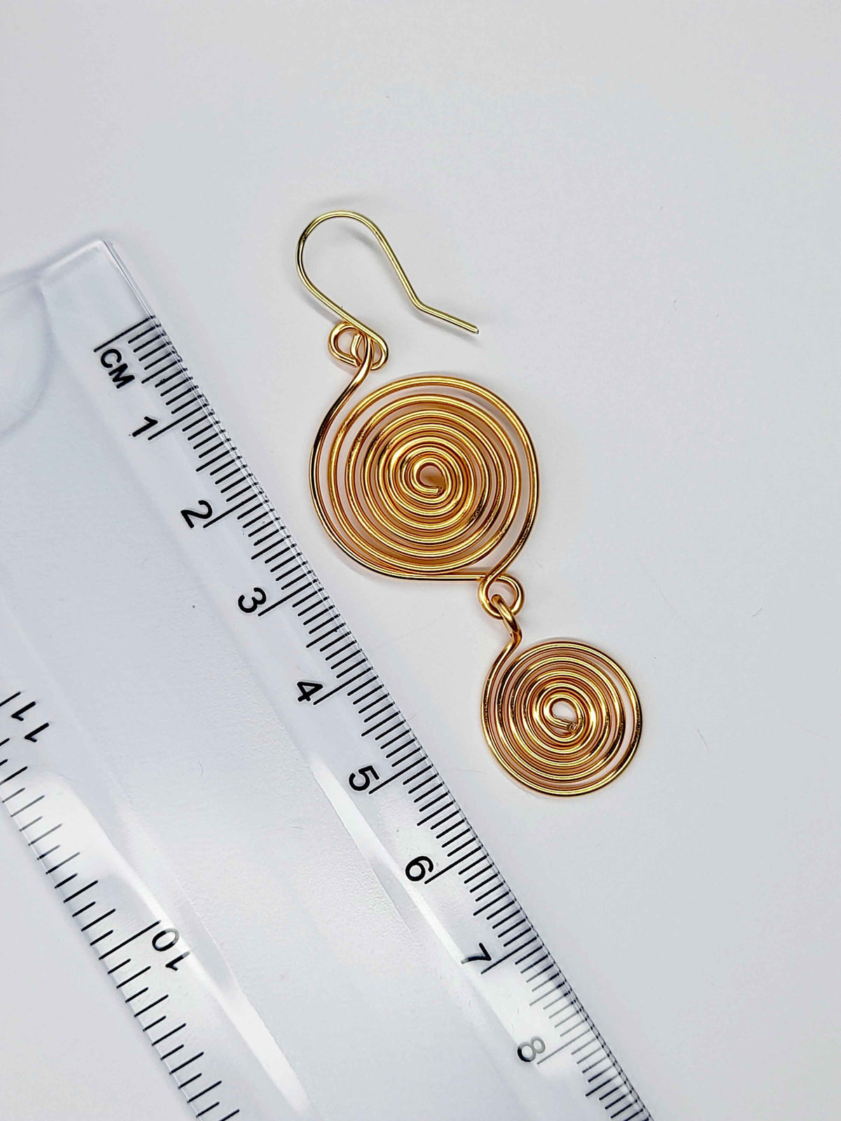 Handmade Gold‑Plated Spiral Earrings, Geometric Double‑Spiral Drop Jewellery