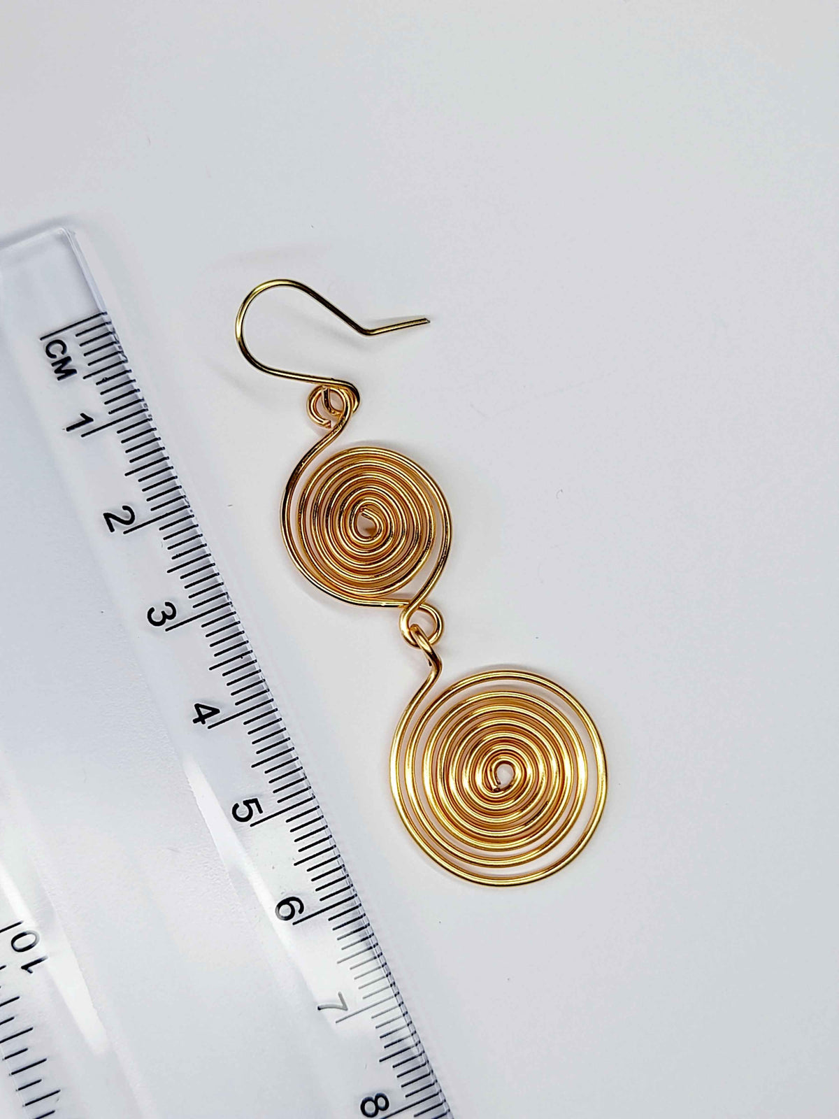 Handmade Gold‑Plated Spiral Earrings, Geometric Double Spiral Drop Jewellery
