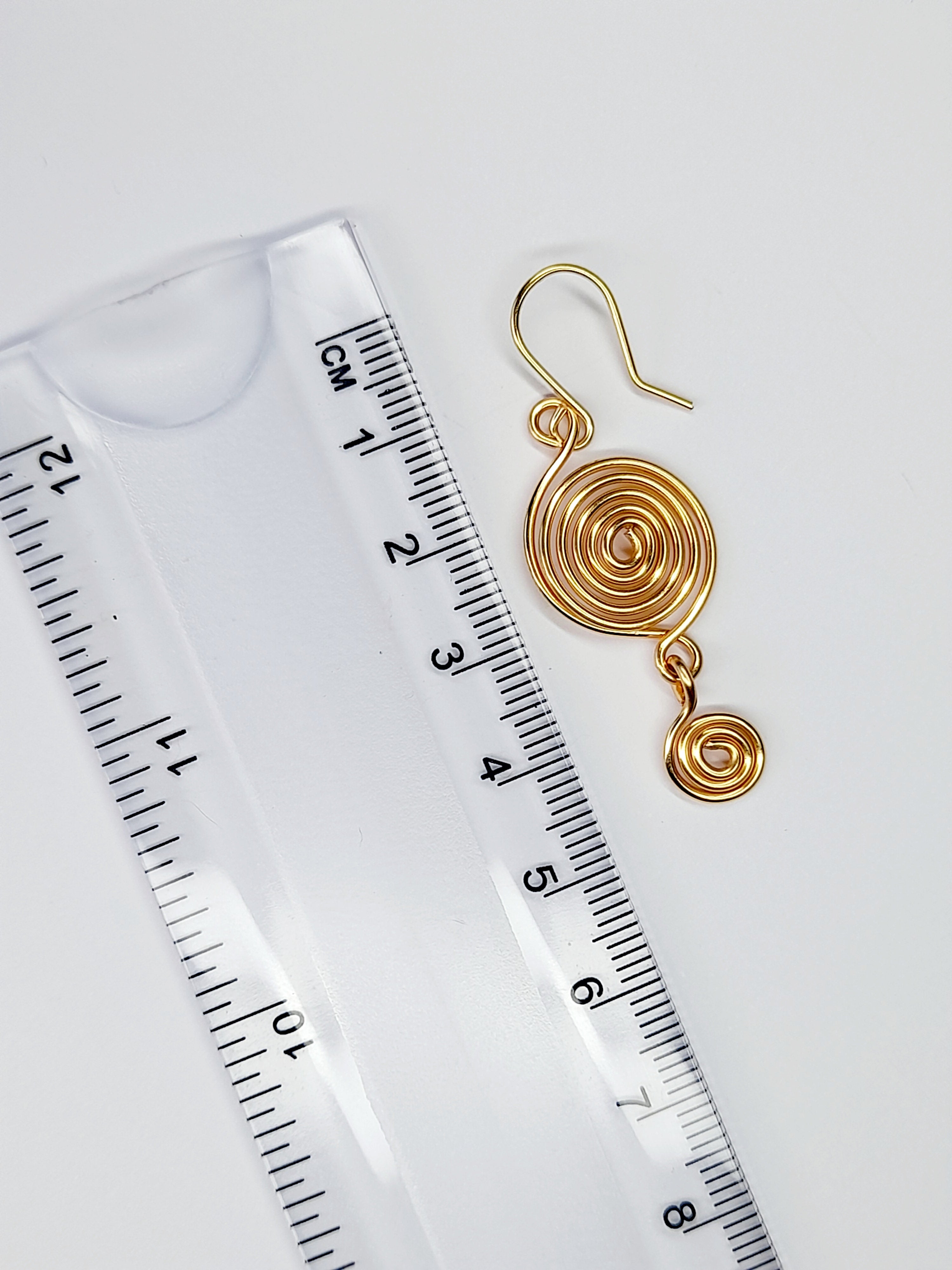 Handmade Gold‑Plated  Spiral Earrings, Geometric Double Spiral Dangle Jewellery