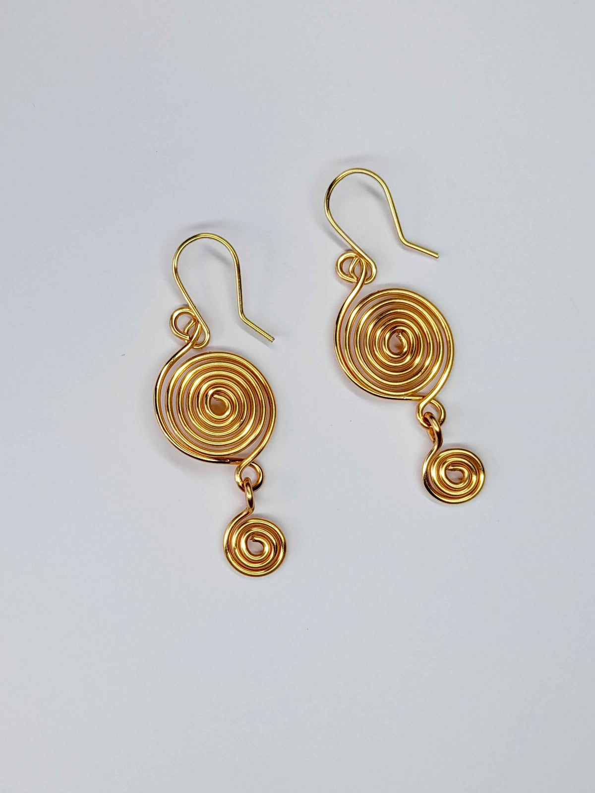 Handmade Gold‑Plated  Spiral Earrings, Geometric Double Spiral Dangle Jewellery