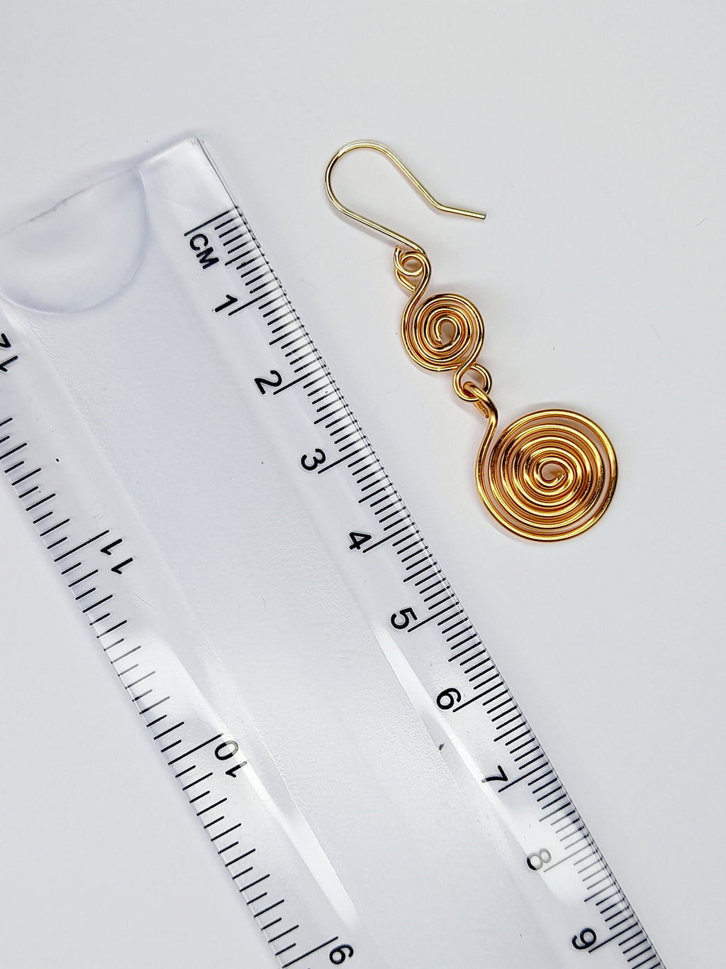 Handmade Gold‑Plated Double Spiral Earrings, Geometric Spiral Drop Jewellery