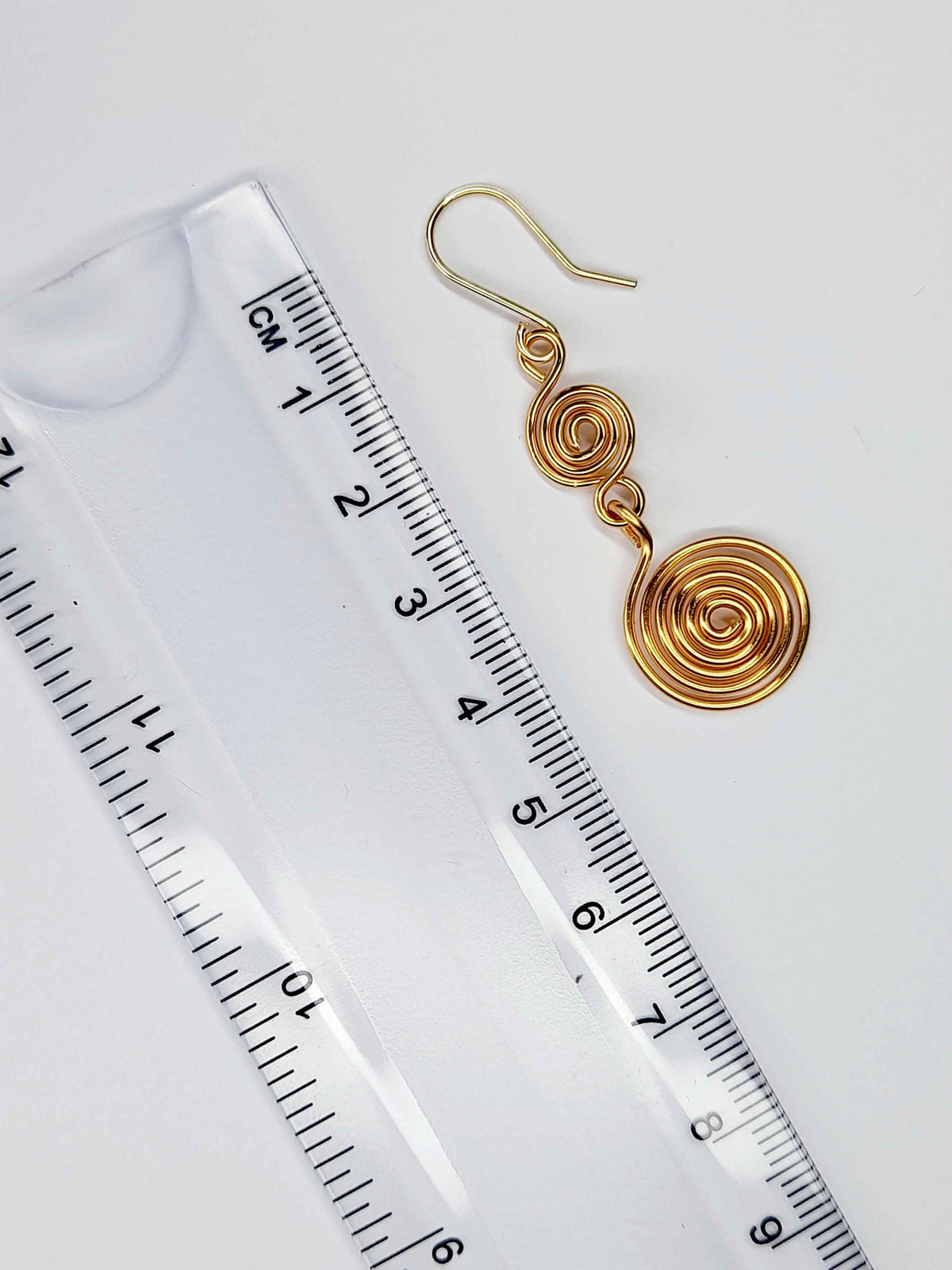 Handmade Gold‑Plated Double Spiral Earrings, Geometric Spiral Drop Jewellery