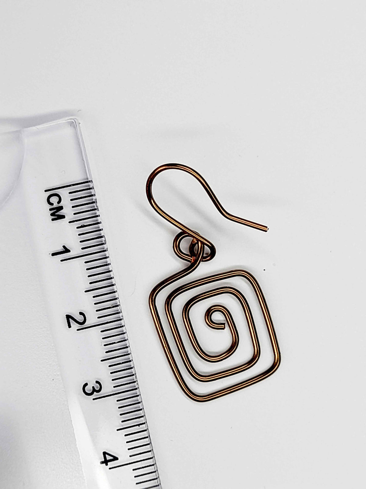 Handmade Bronze Spiral Square Earrings, Dainty Lightweight Geometric Drops