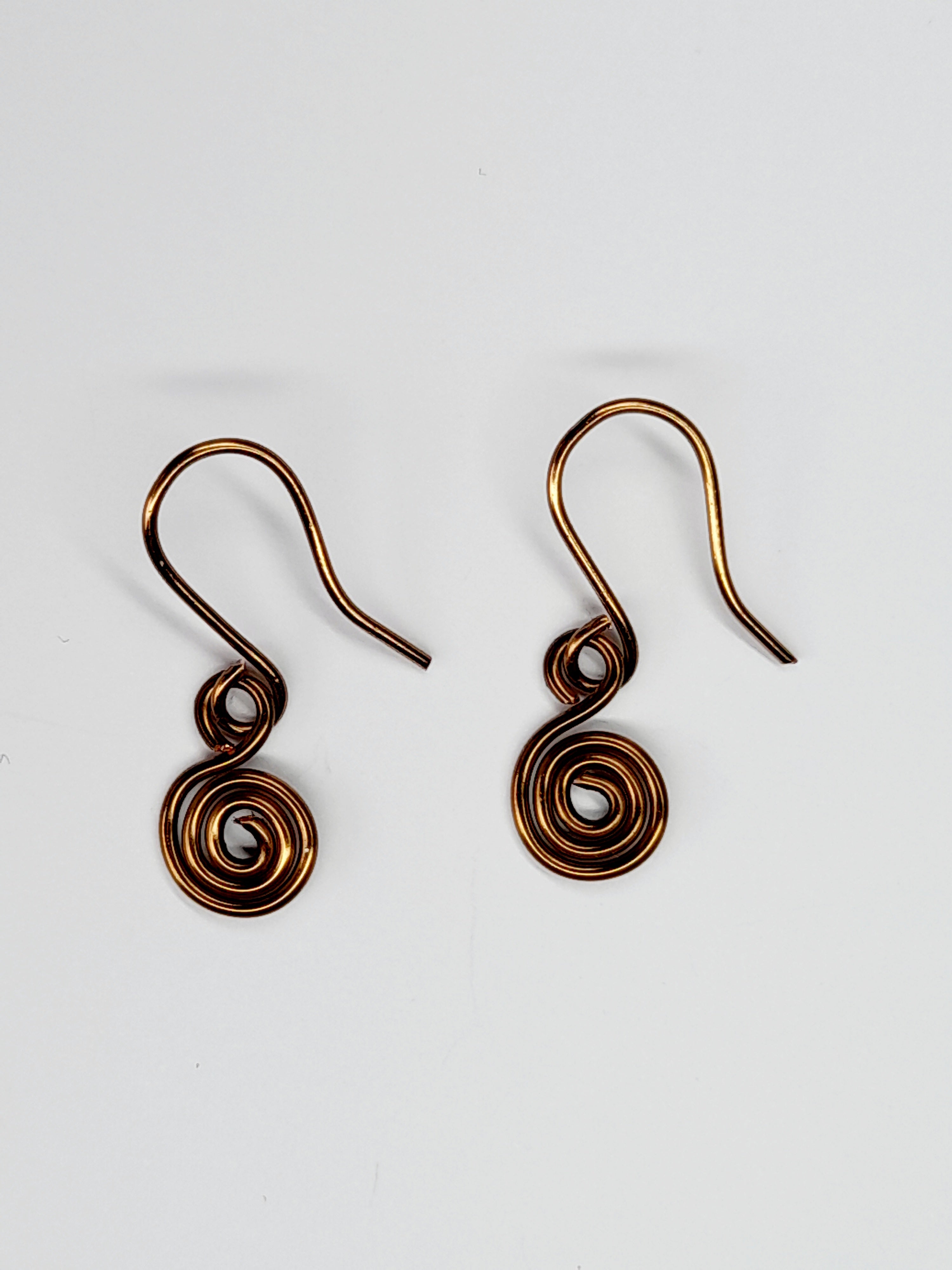 Tiny Bronze Spiral Earrings, Handmade Dainty Lightweight Swirl Drops