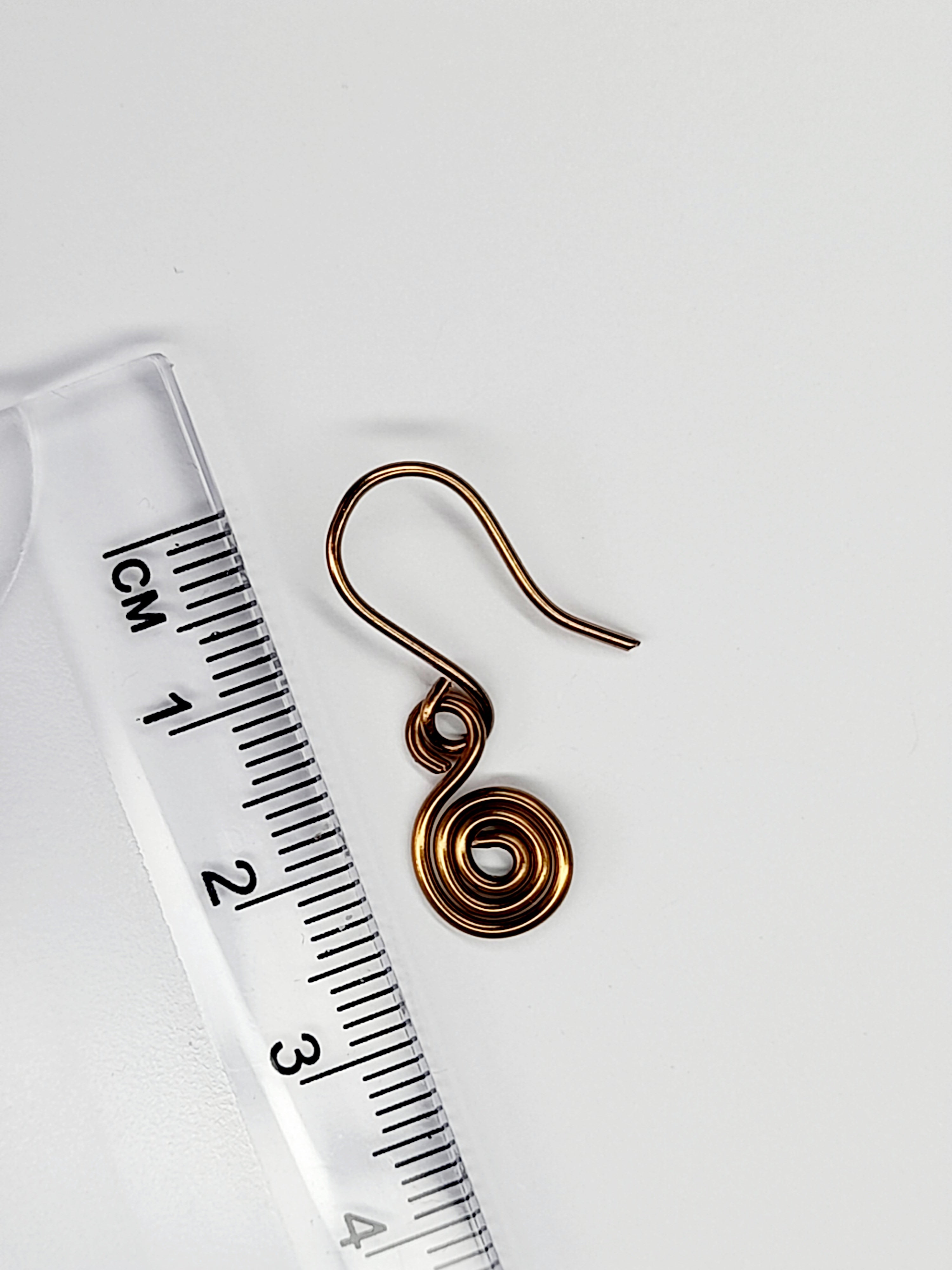 Tiny Bronze Spiral Earrings, Handmade Dainty Lightweight Swirl Drops