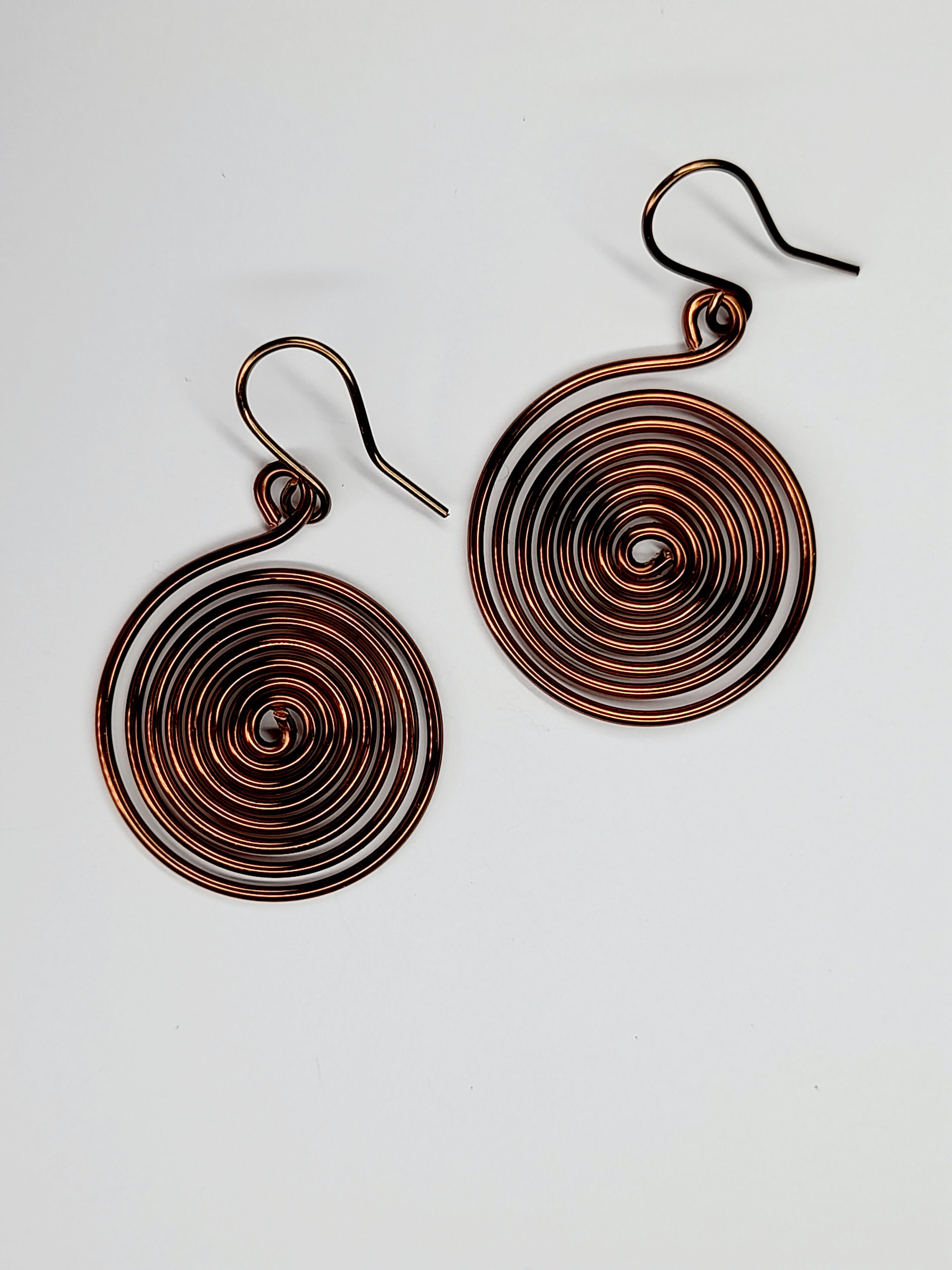 Handmade Large Bronze Spiral Earrings, Lightweight, Statement & Non‑Tarnish Drops