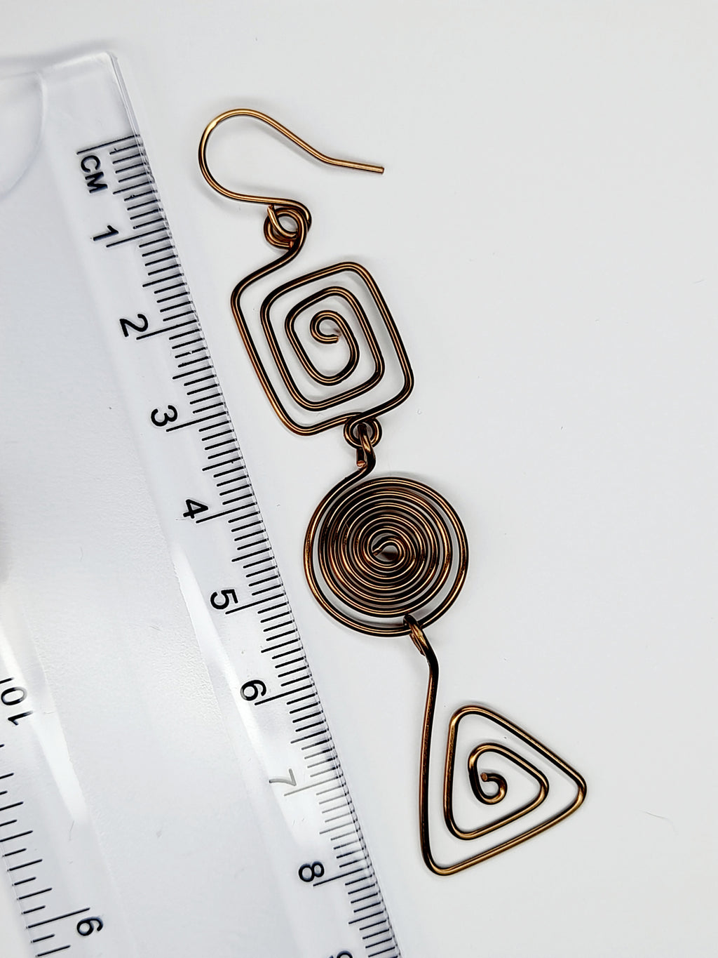 Geometric Bronze Spiral Earrings, Handmade Lightweight Statement Dangles
