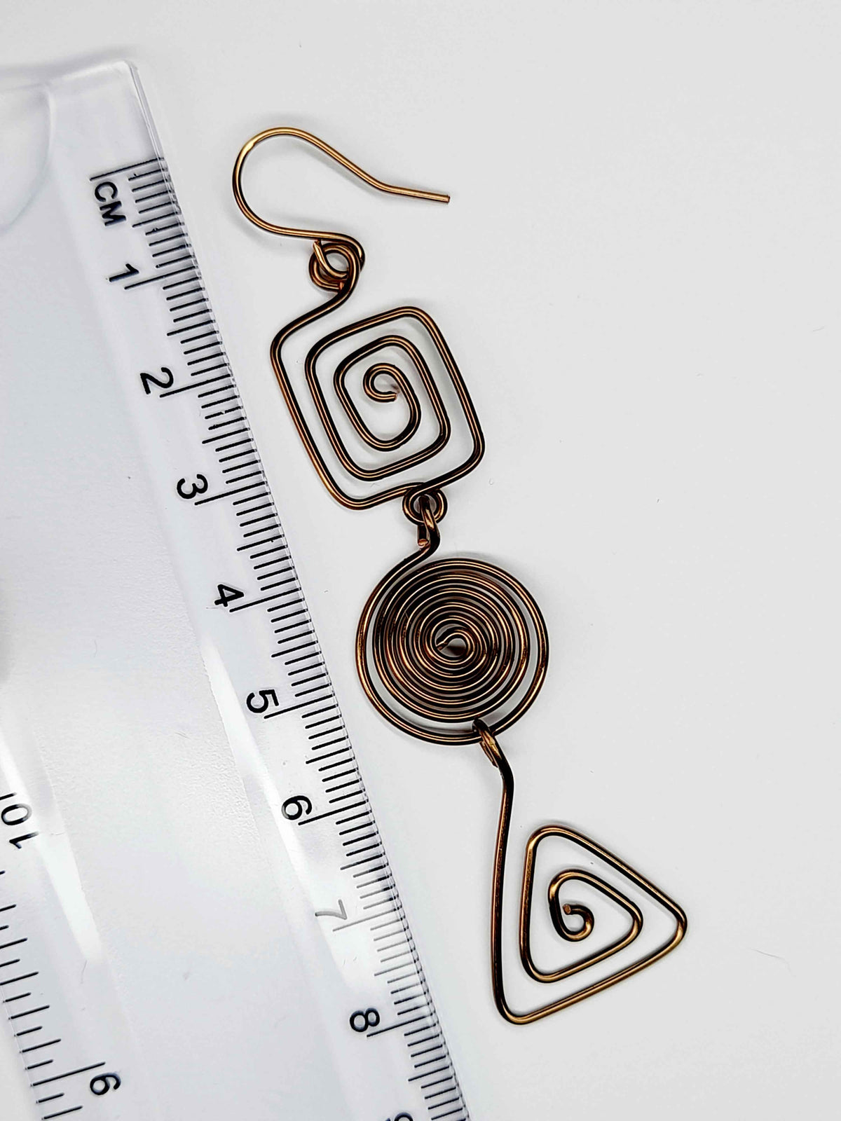 Geometric Bronze Spiral Earrings, Handmade Lightweight Statement Dangles