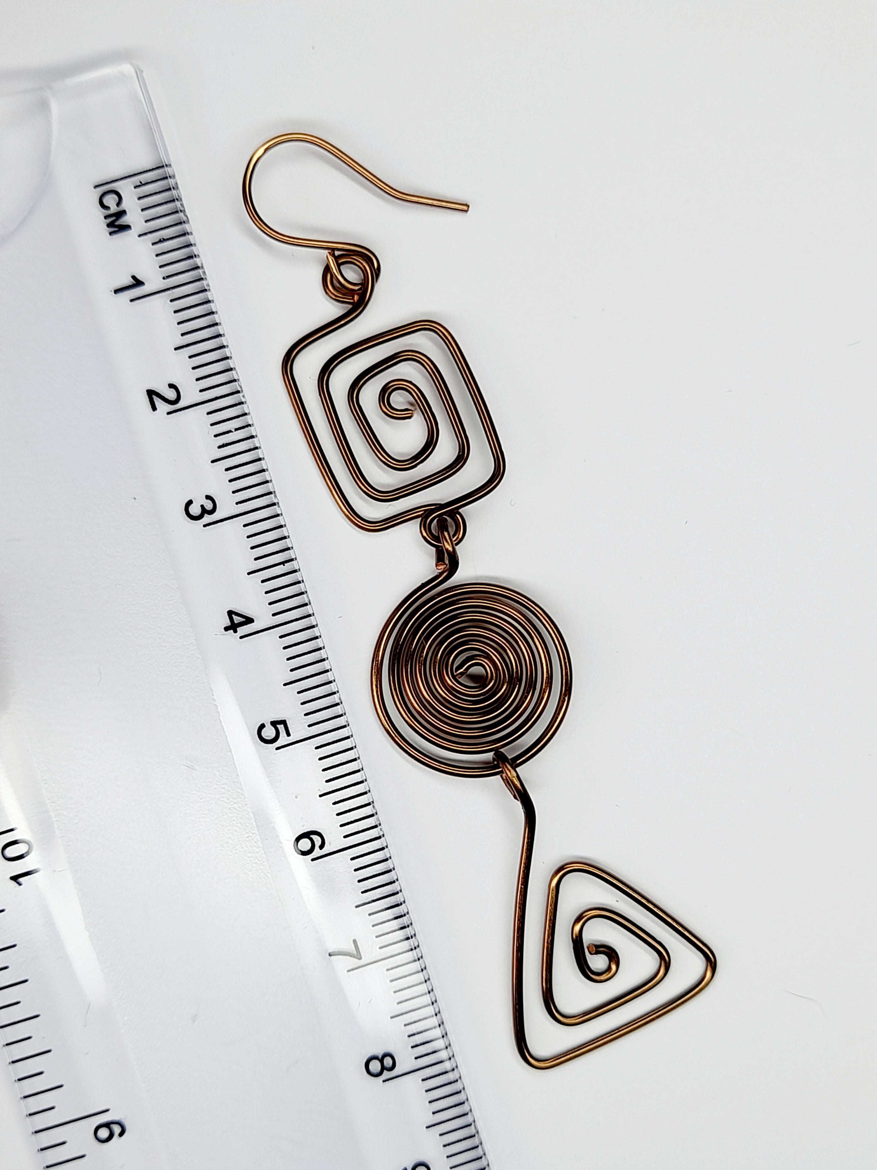 Geometric Bronze Spiral Earrings, Handmade Lightweight Statement Dangles