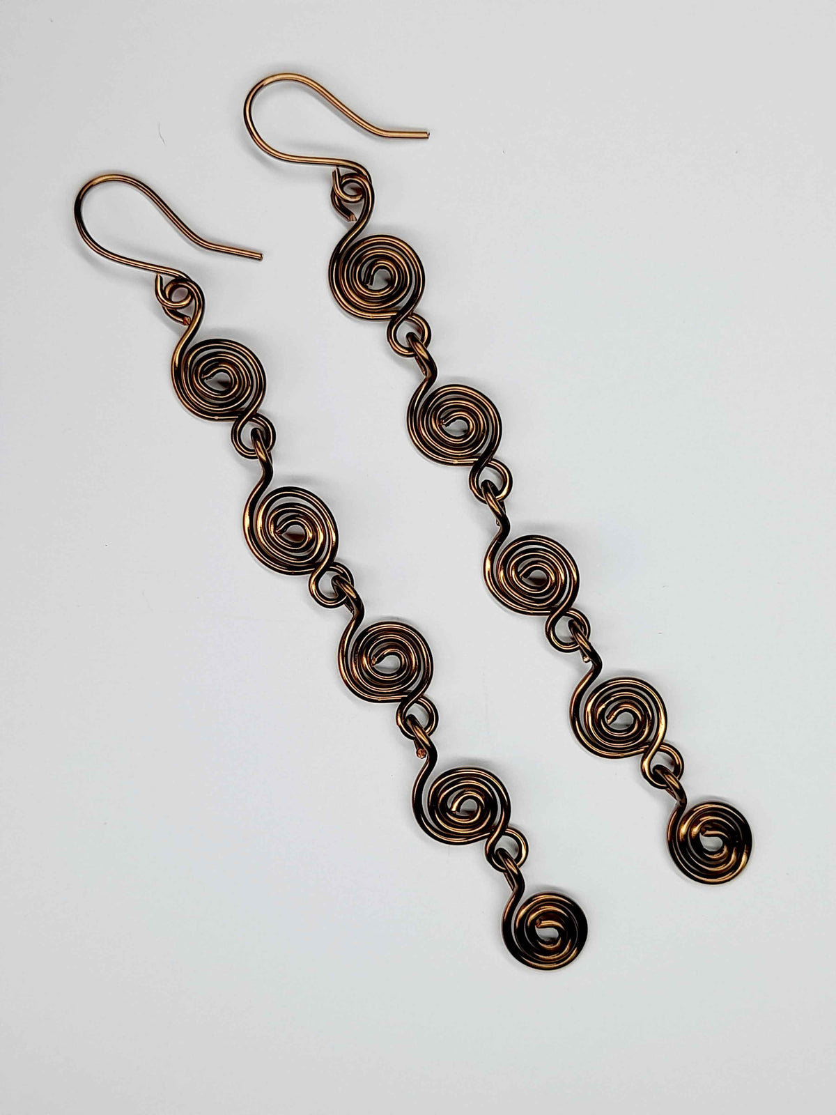 Handmade Bronze‑Plated Long Spiral Earrings, Lightweight Five‑Spiral Geometric Dangle Jewellery