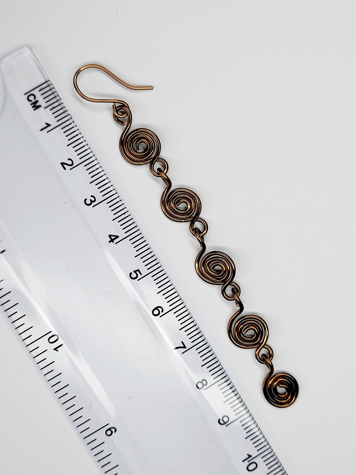 Handmade Bronze‑Plated Long Spiral Earrings, Lightweight Five‑Spiral Geometric Dangle Jewellery