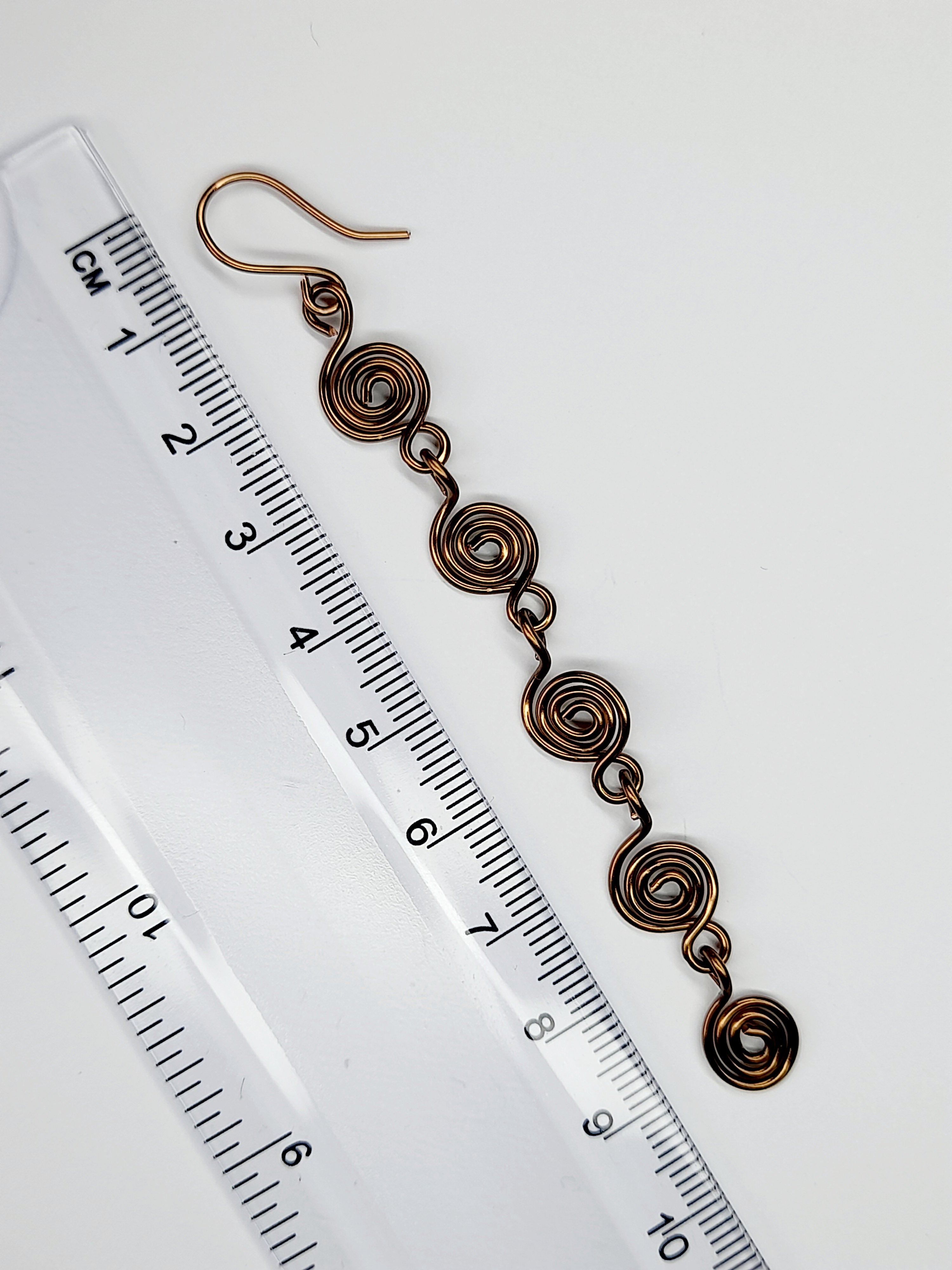 Handmade Bronze‑Plated Long Spiral Earrings, Lightweight Five‑Spiral Geometric Dangle Jewellery
