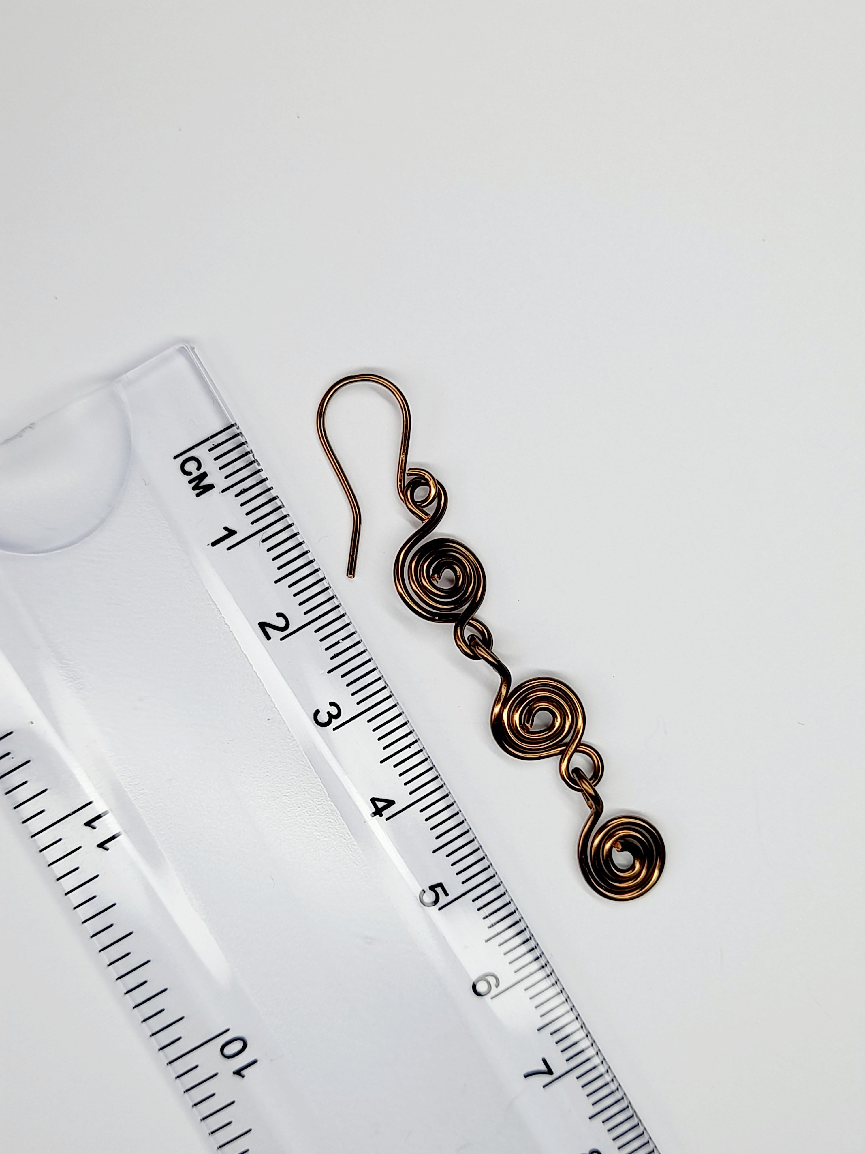 Handmade Bronze‑Plated Spiral Drop Earrings, Lightweight Statement Dangle Jewellery