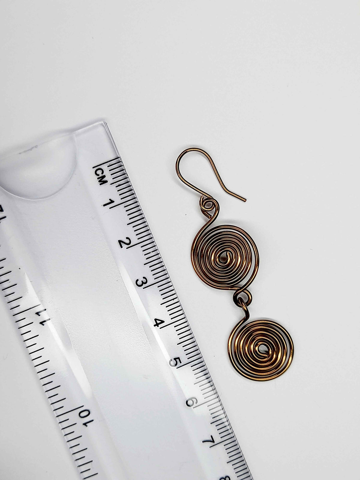 Handmade Bronze‑Plated Spiral Earrings, Lightweight Geometric Two‑Spiral Dangle Jewellery