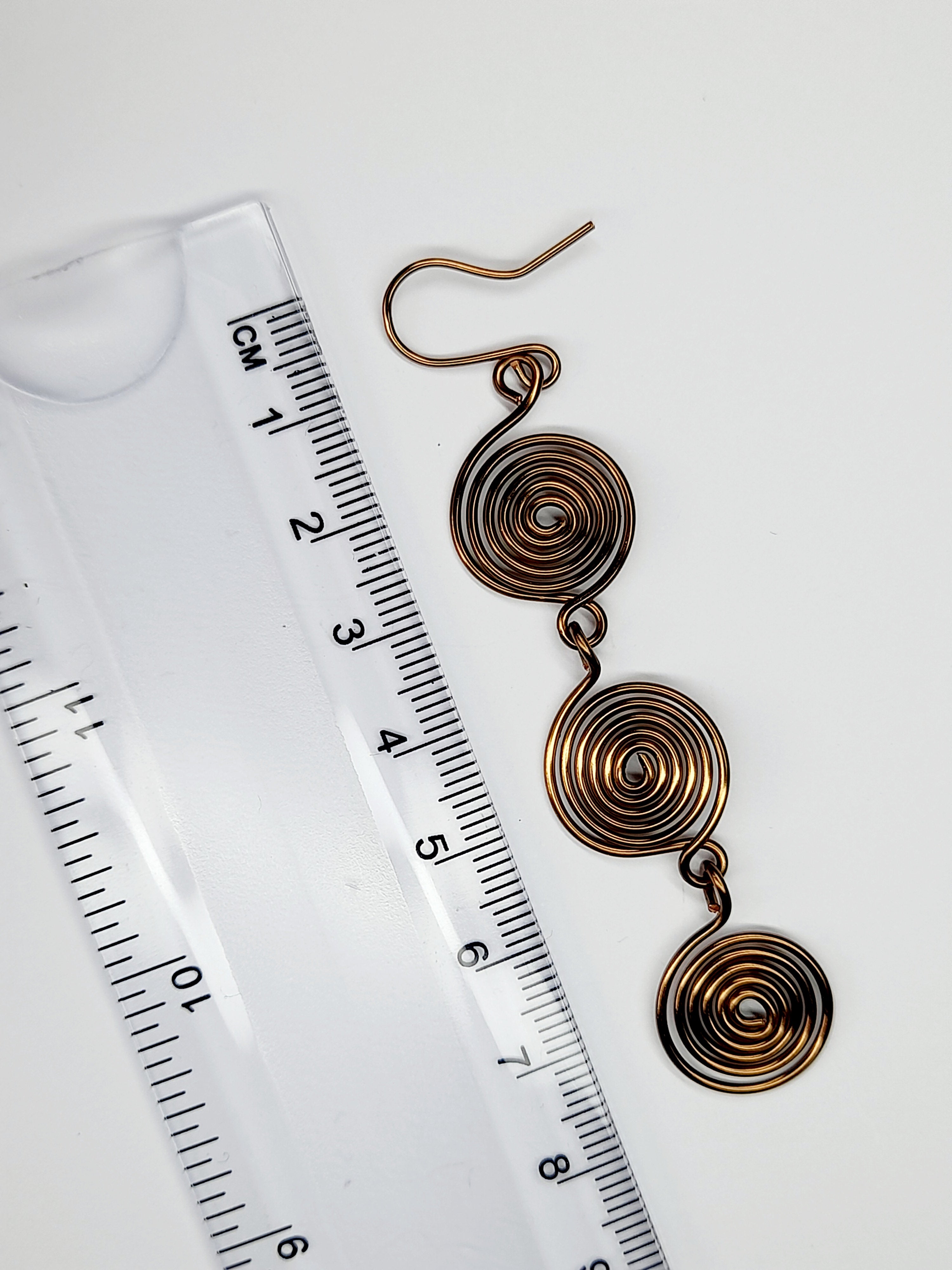 Handmade Bronze‑Plated Spiral  Earrings, Lightweight Statement Dangle Jewellery