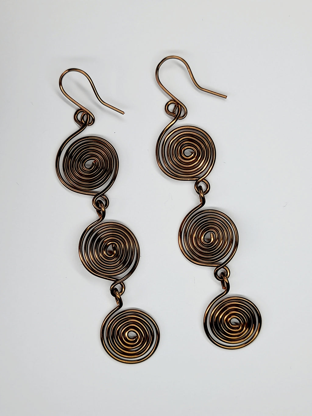 Handmade Bronze‑Plated Spiral  Earrings, Lightweight Statement Dangle Jewellery