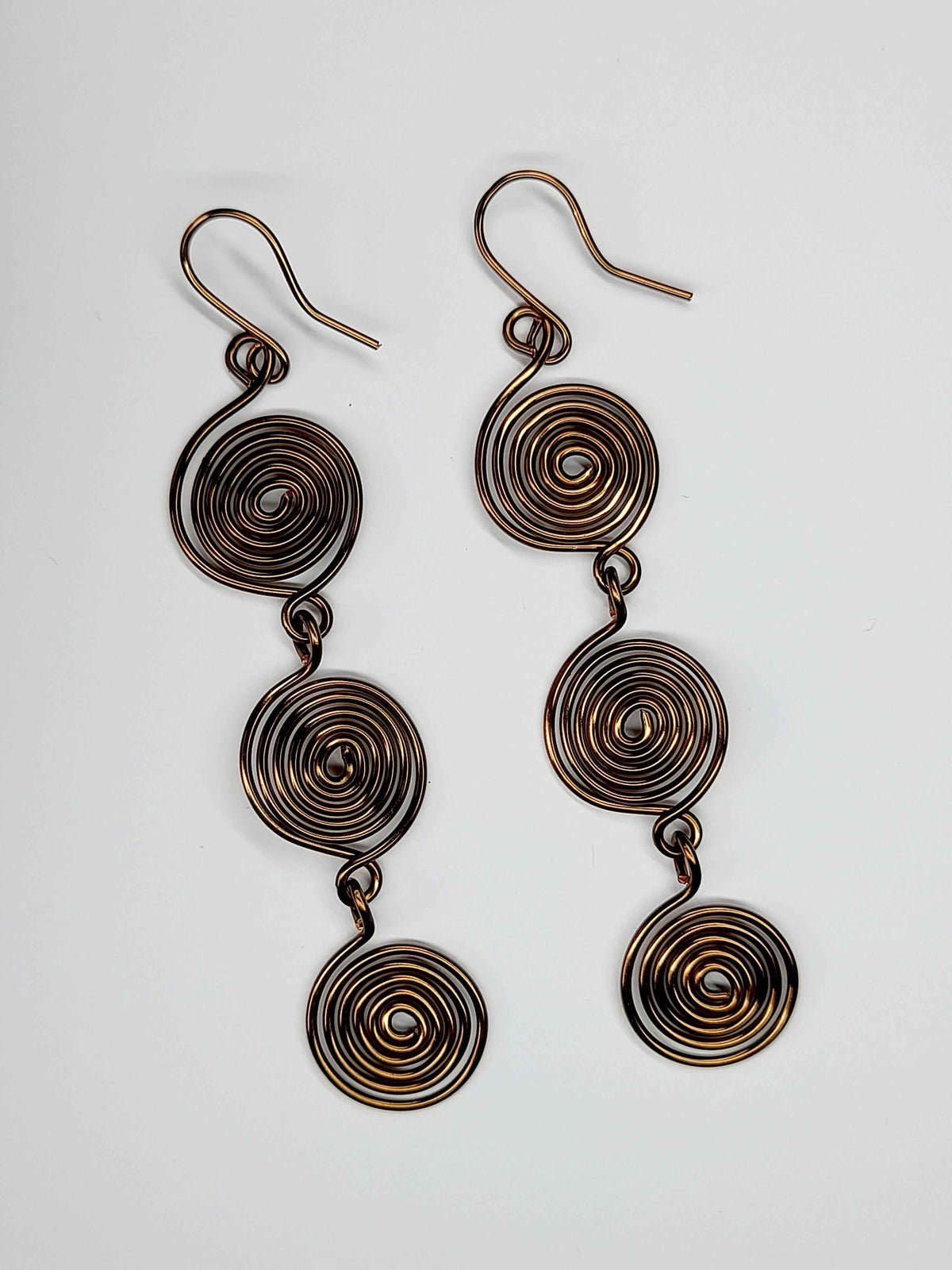 Handmade Bronze‑Plated Spiral  Earrings, Lightweight Statement Dangle Jewellery