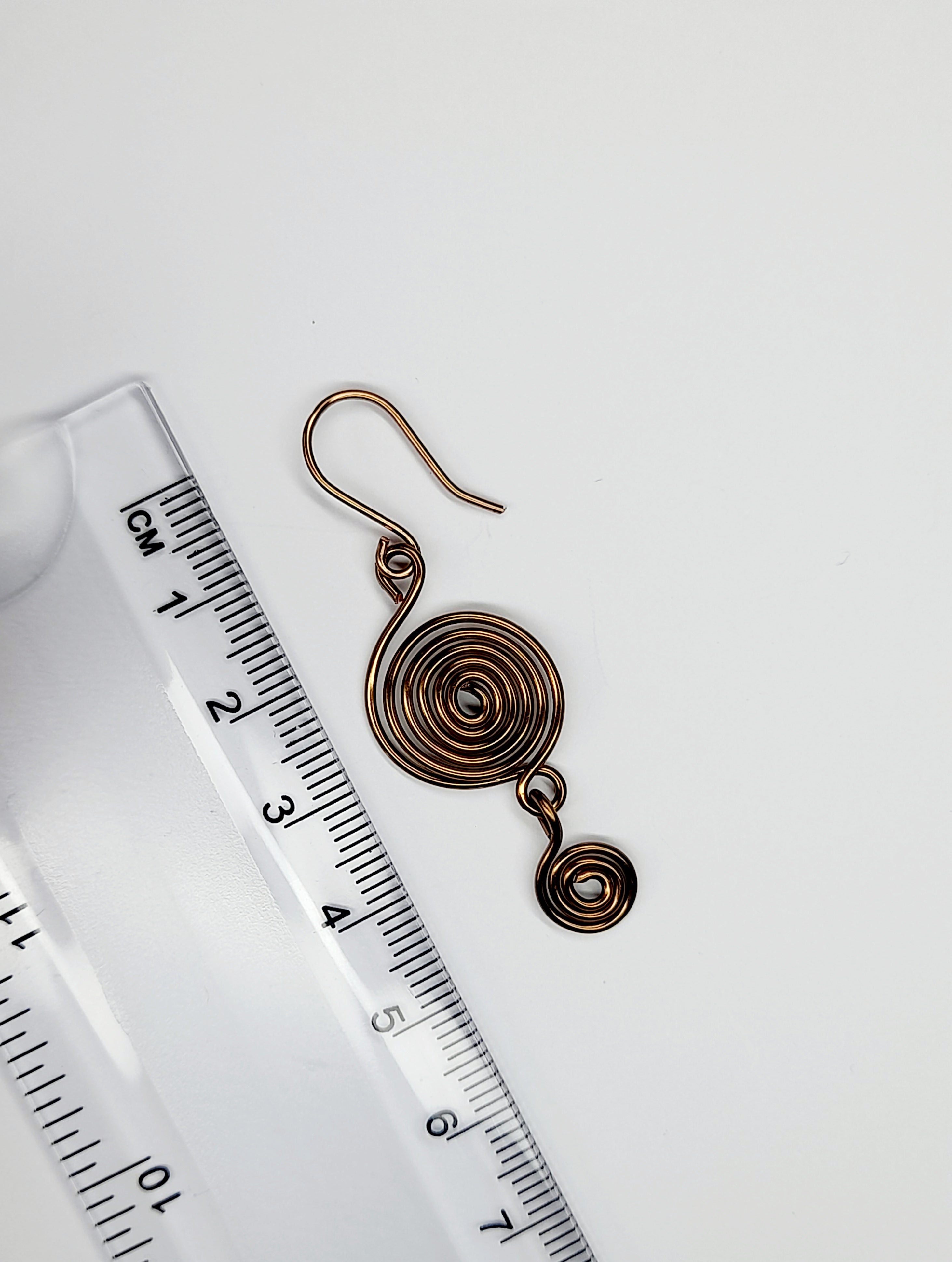 Handmade Bronze‑Plated  Spiral Earrings, Geometric Double Spiral Dangle Jewellery