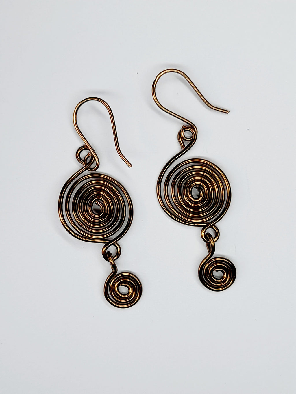 Handmade Bronze‑Plated  Spiral Earrings, Geometric Double Spiral Dangle Jewellery
