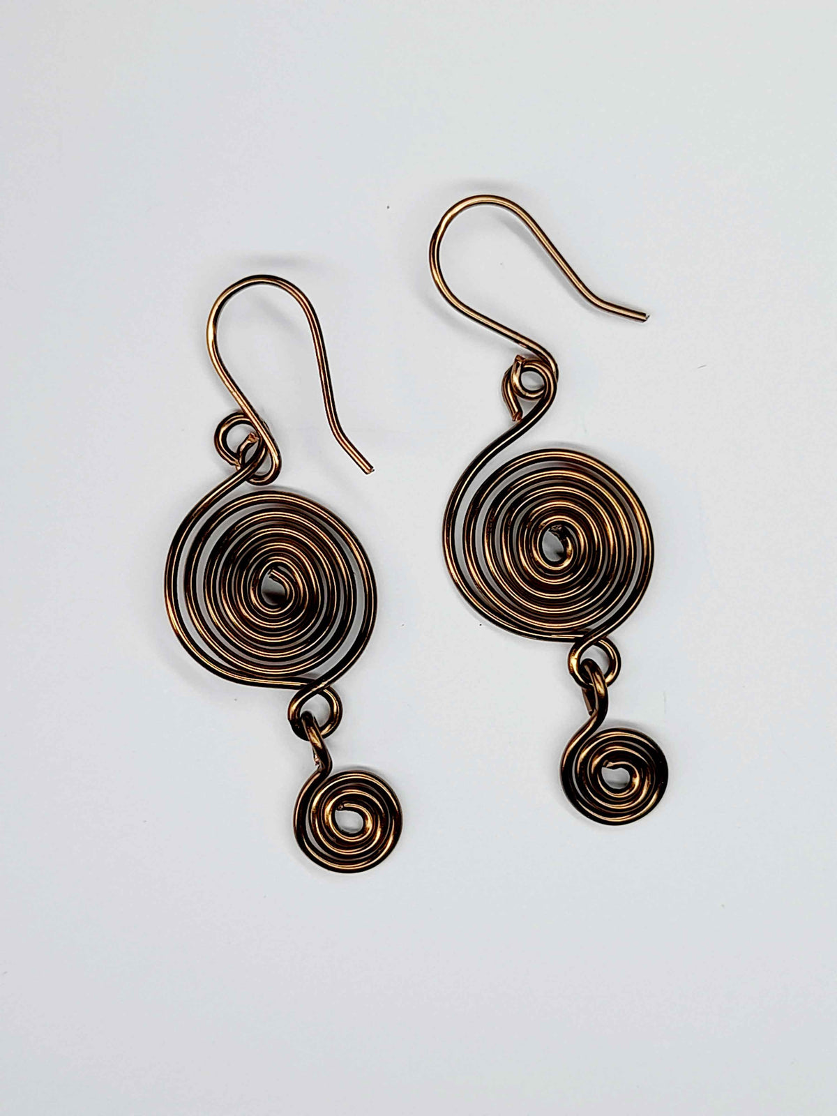 Handmade Bronze‑Plated  Spiral Earrings, Geometric Double Spiral Dangle Jewellery