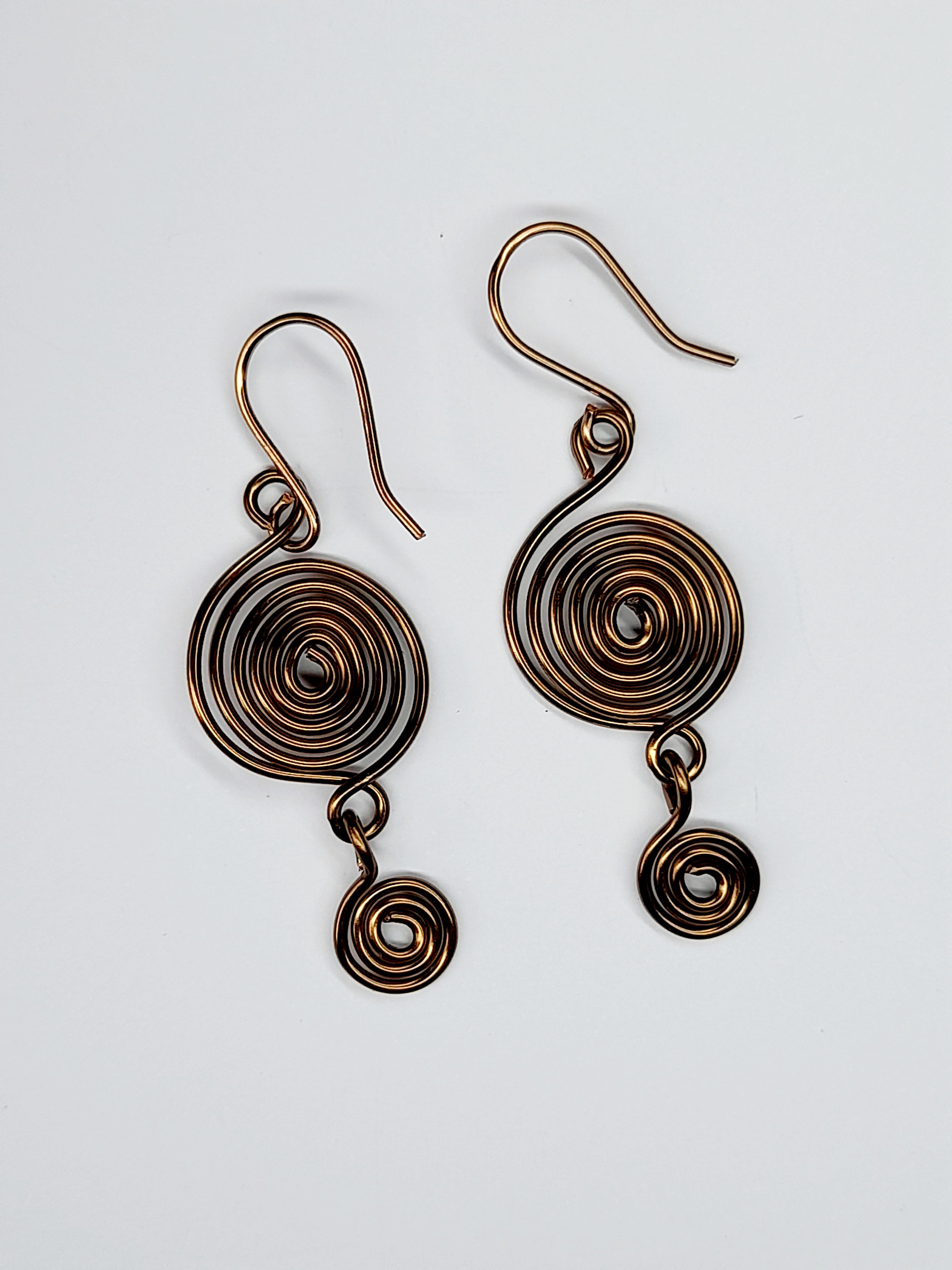 Handmade Bronze‑Plated  Spiral Earrings, Geometric Double Spiral Dangle Jewellery