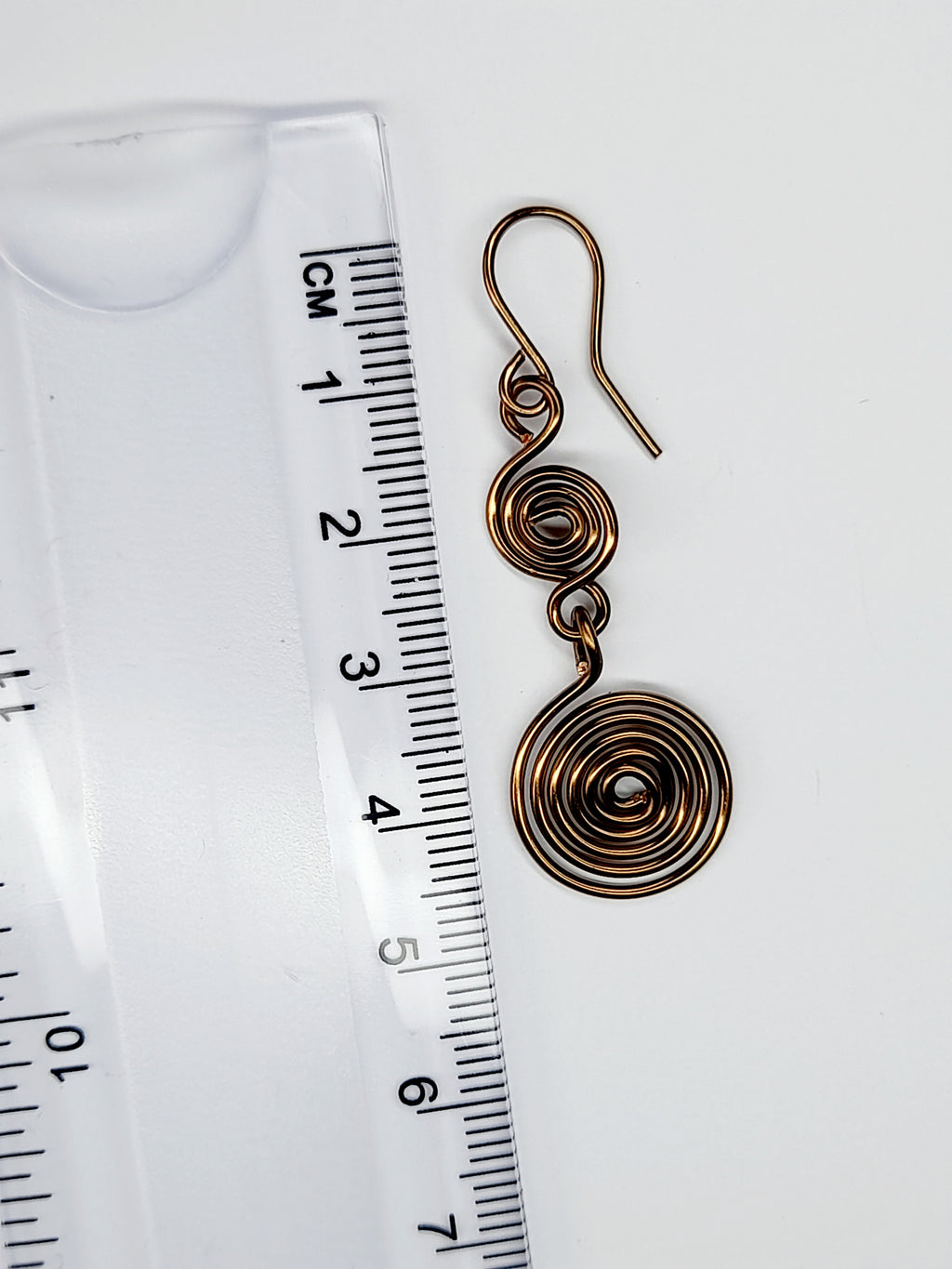 Handmade Bronze‑Plated Double Spiral Earrings, Geometric Spiral Drop Jewellery