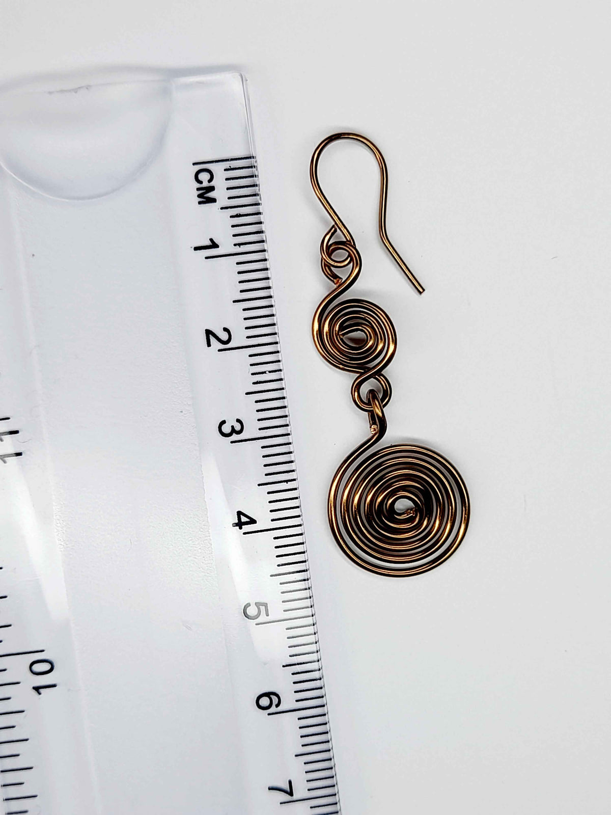 Handmade Bronze‑Plated Double Spiral Earrings, Geometric Spiral Drop Jewellery
